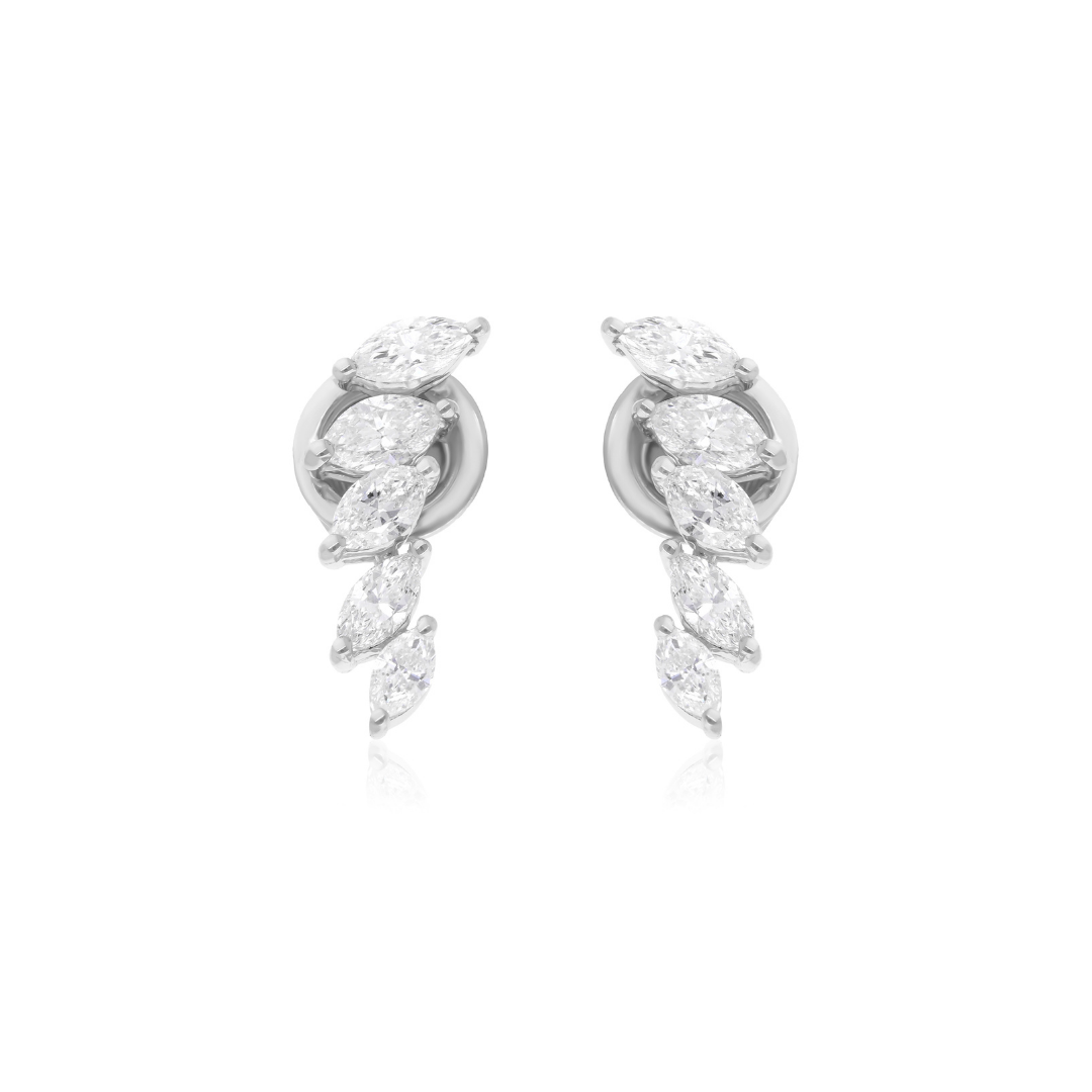 0.95 Ct SI/H Marquise Cut Diamond Ear Climber Stud Earrings
