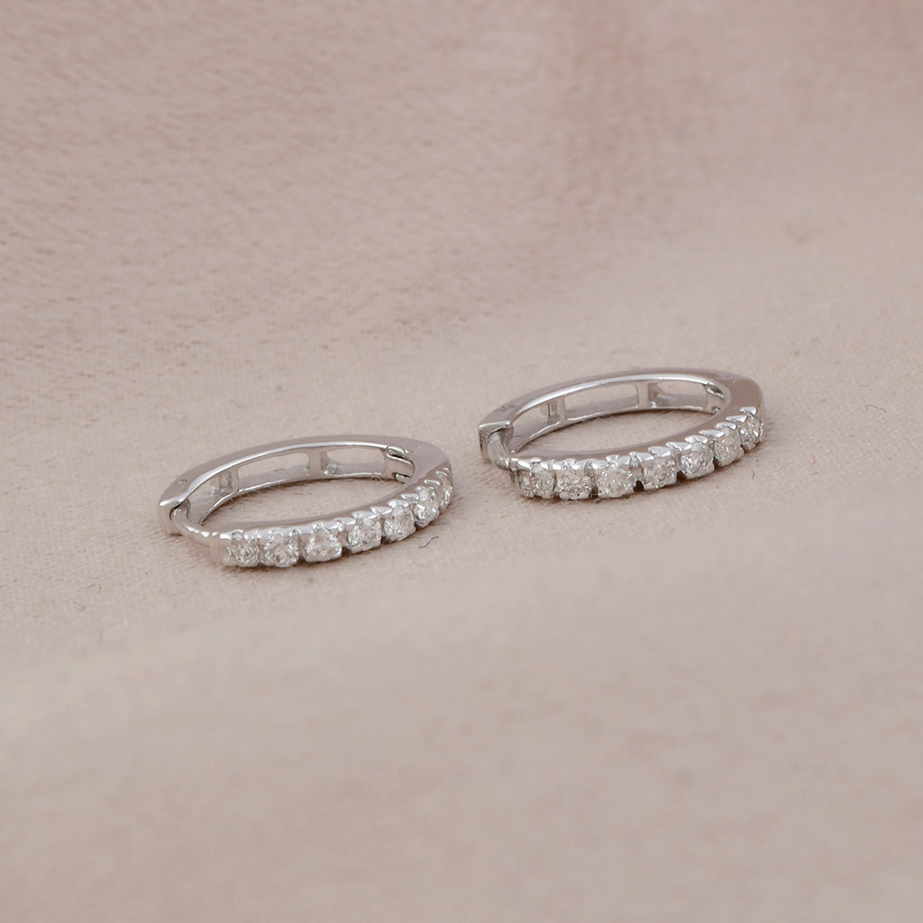 Natural Round Pavé-Set Diamond Minimal Huggies Hoop Earrings