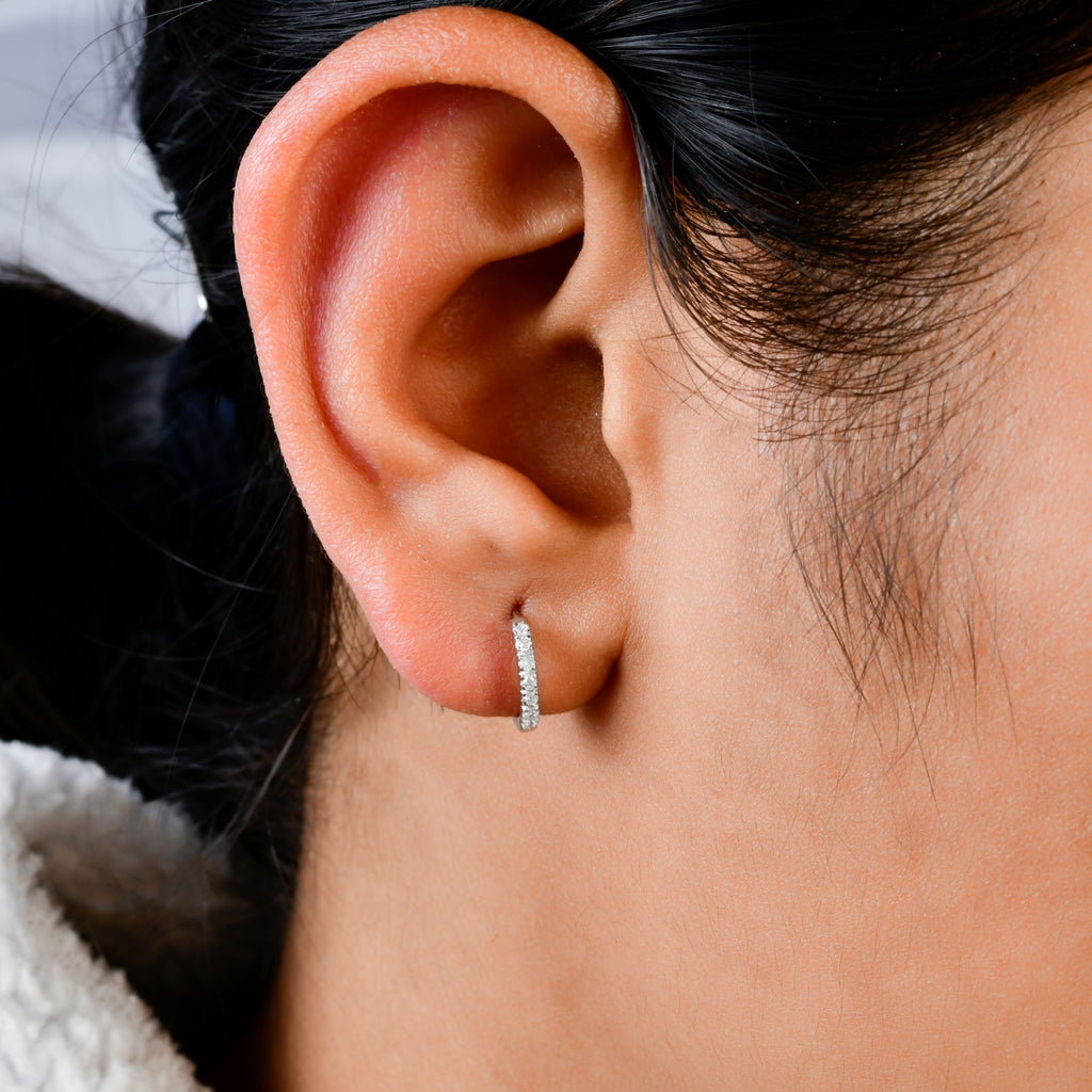 Natural Round Pavé-Set Diamond Minimal Huggies Hoop Earrings