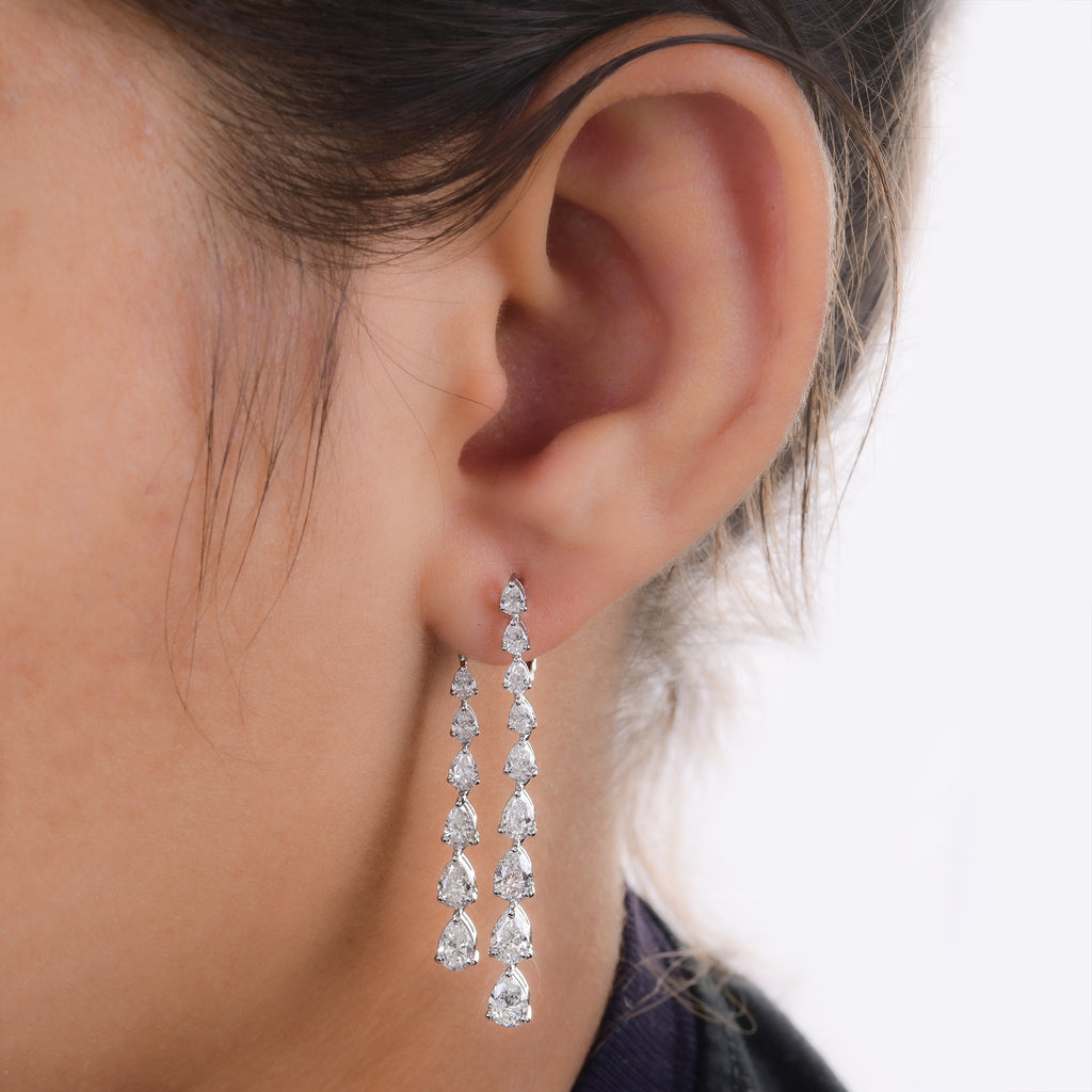 Gold Pear Cut Natural Diamond Tassel Drop & Dangle Earrings 4.17 Carat