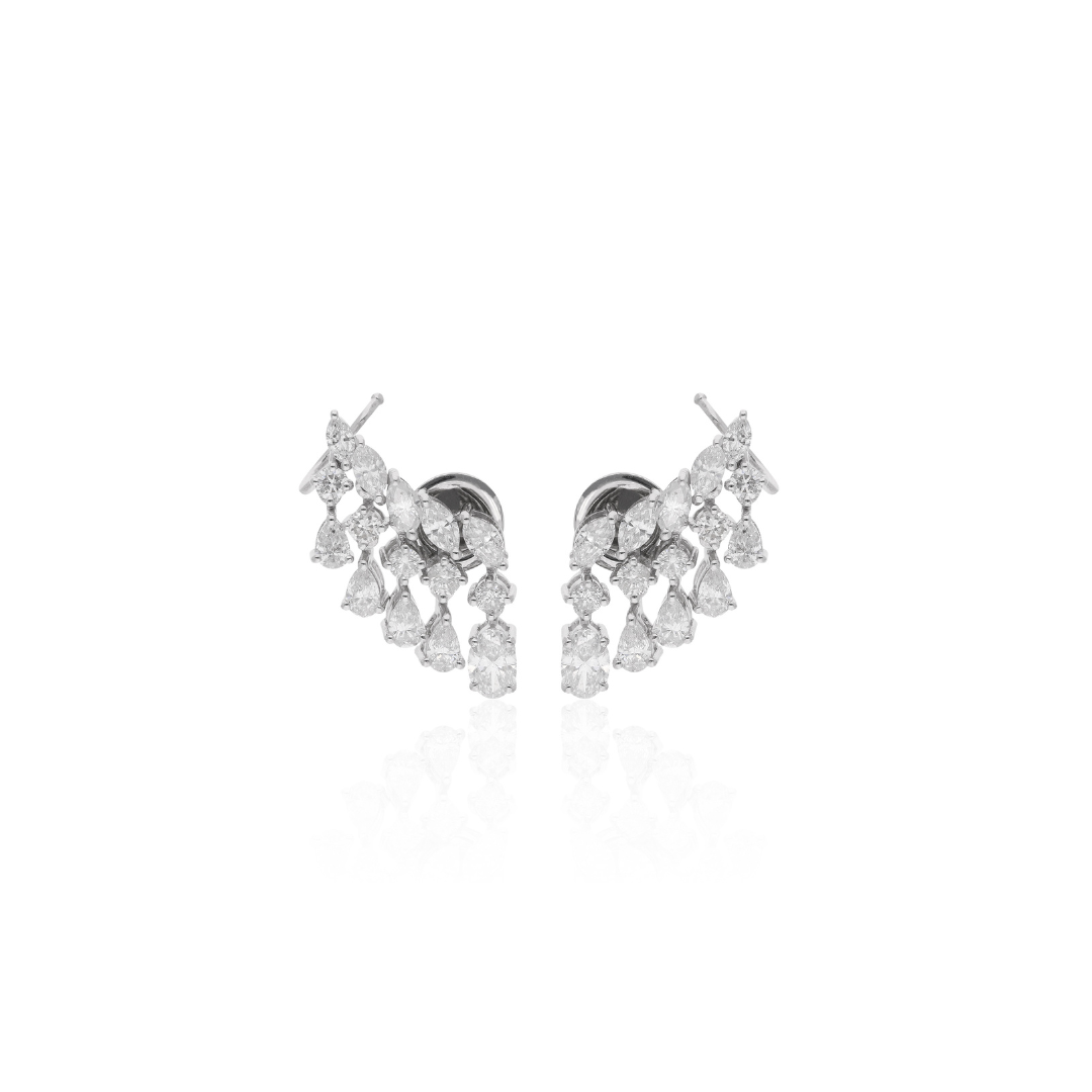 Handcrafted Pear Round Diamond 2.57 Carat Geometric Cluster Stud Earrings