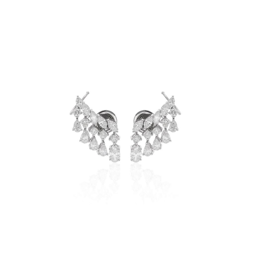 Handcrafted Pear Round Diamond 2.57 Carat Geometric Cluster Stud Earrings