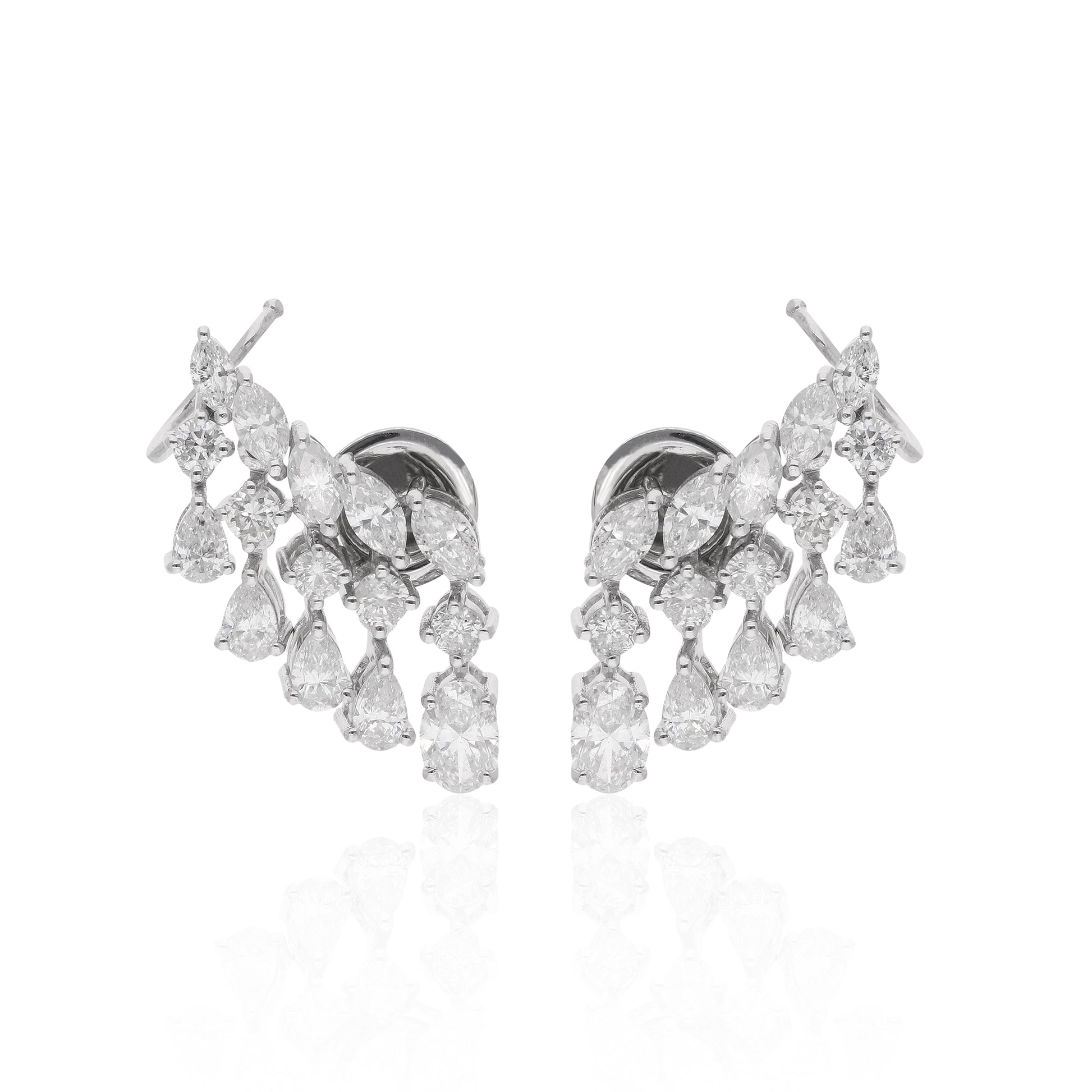 Handcrafted Pear Round Diamond 2.57 Carat Geometric Cluster Stud Earrings