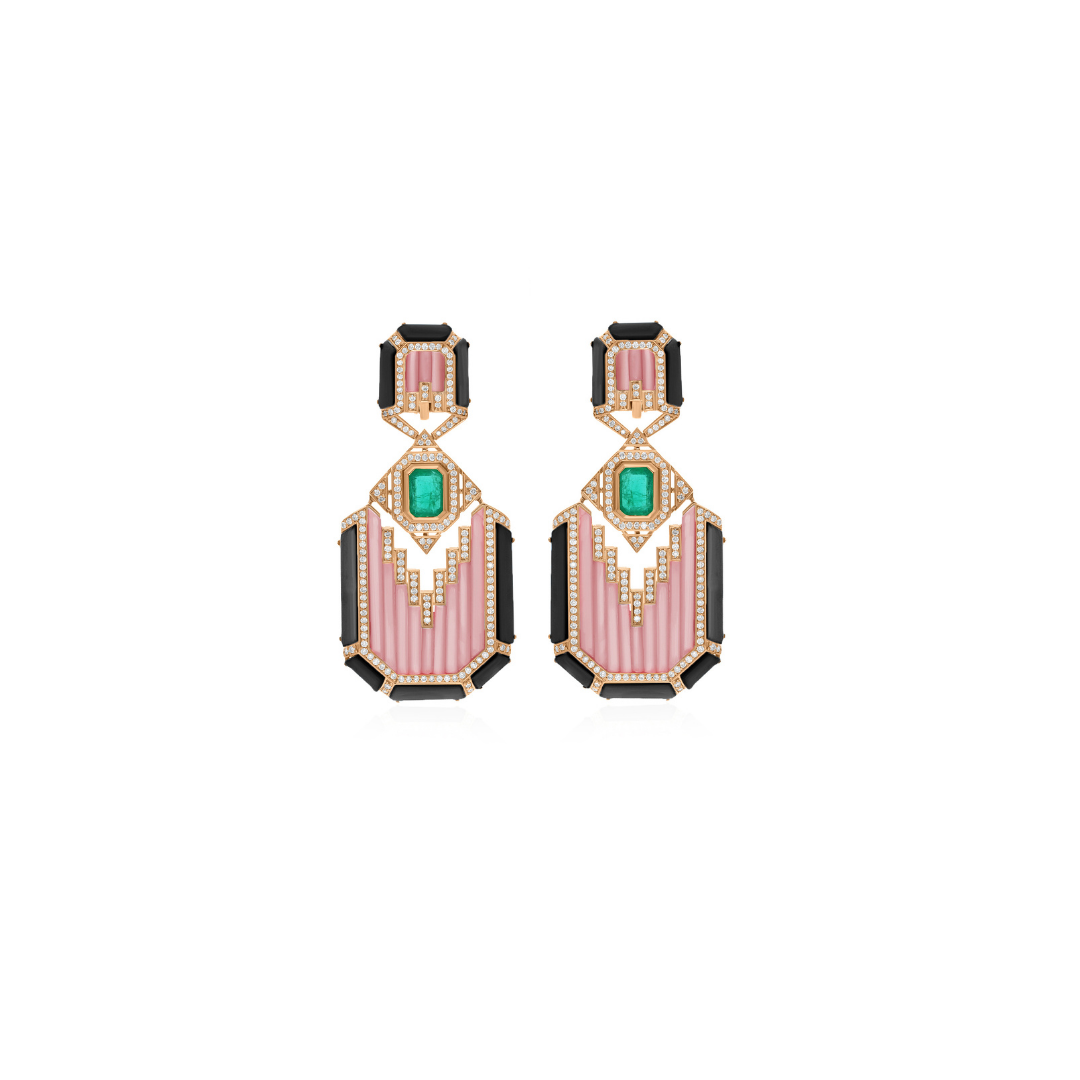 Vintage Inspired Multi Gemstone Diamond Statement Dangle Earrings