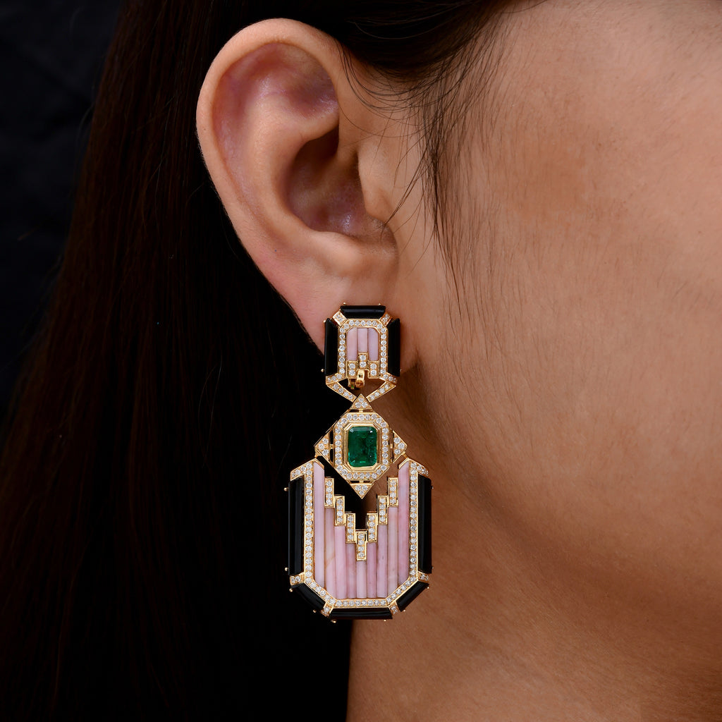 Vintage Inspired Multi Gemstone Diamond Statement Dangle Earrings