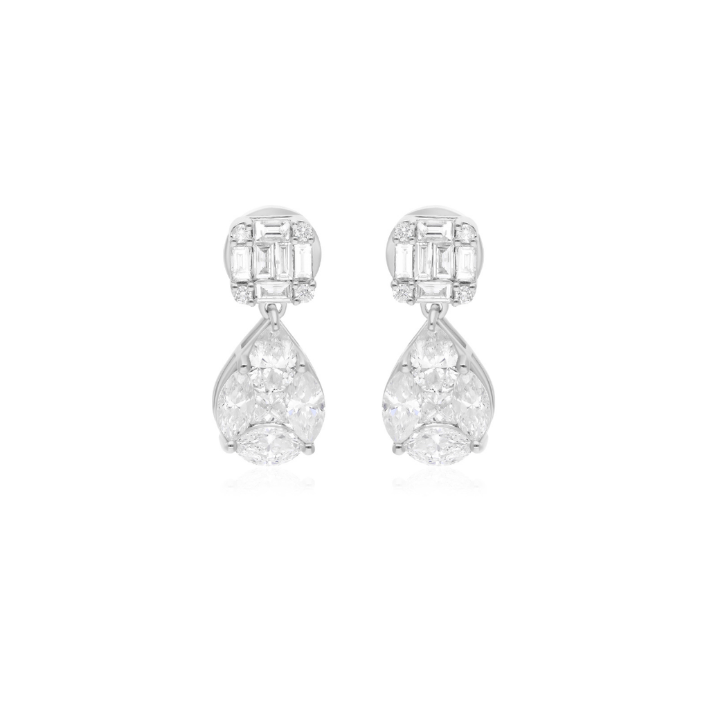 2.37 Carat Natural SI/HI Baguette Diamond Solid Gold Dangle Earrings