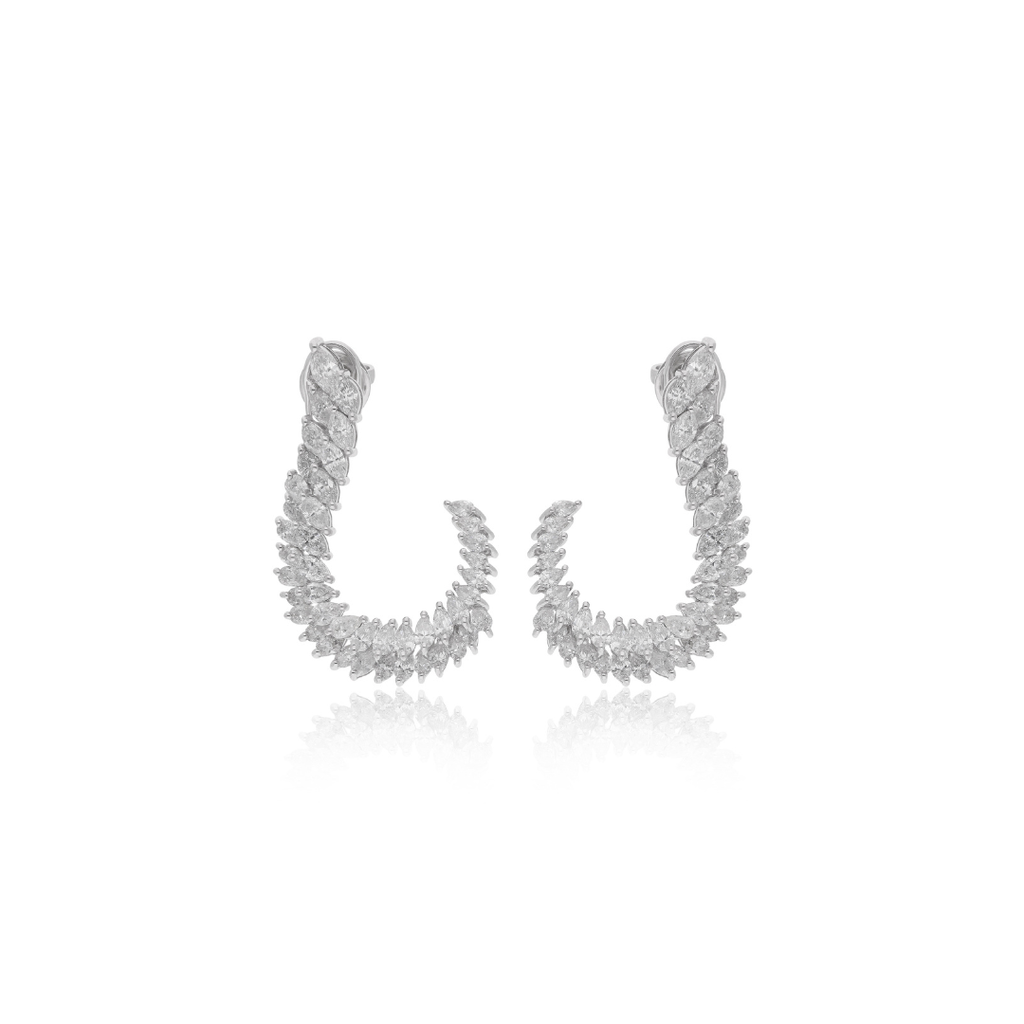 Real SI/H Pear Marquise Diamond Half Hoop Gold Earrings 4.85 Carat