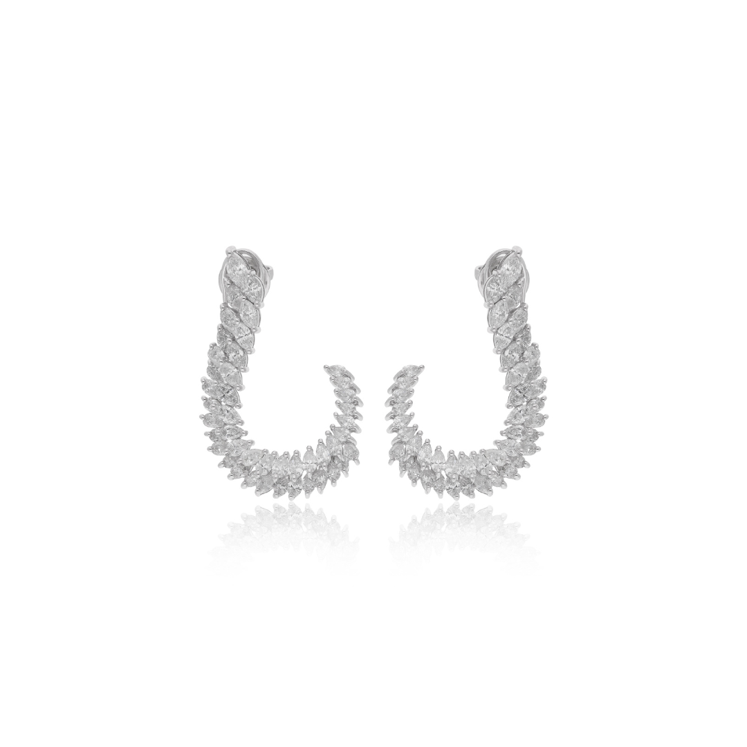 Real SI/H Pear Marquise Diamond Half Hoop Gold Earrings 4.85 Carat