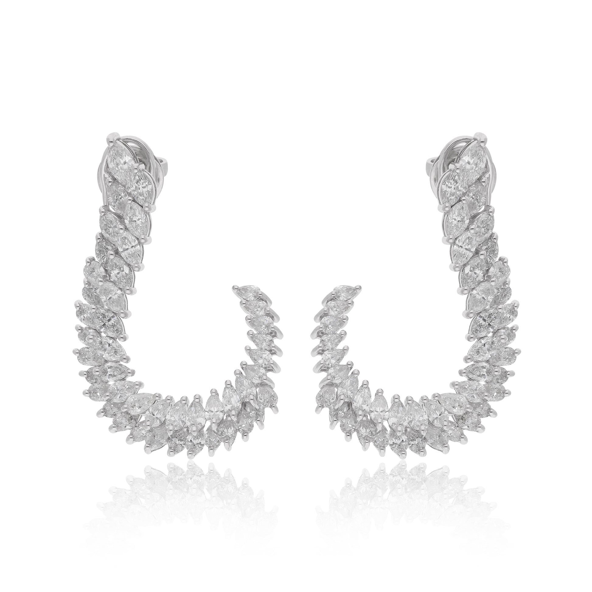 Real SI/H Pear Marquise Diamond Half Hoop Gold Earrings 4.85 Carat