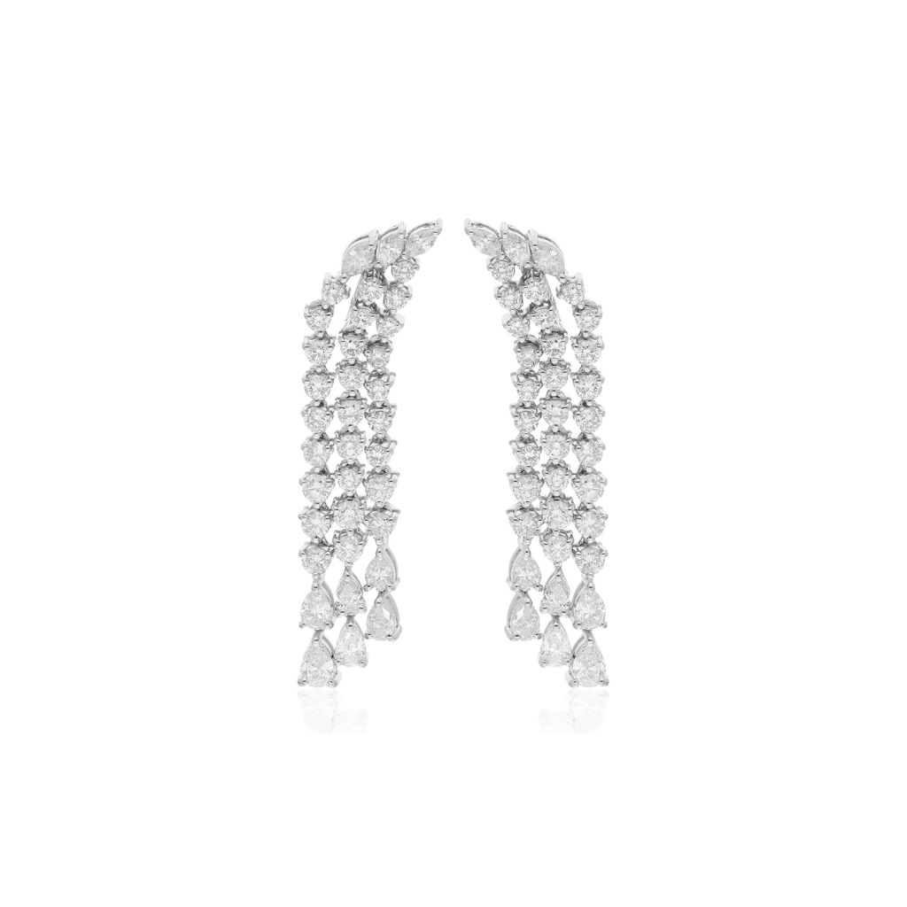 3.82 Carat Mixed Shape Natural Diamond Chandelier Dangle Drop Gold Earrings