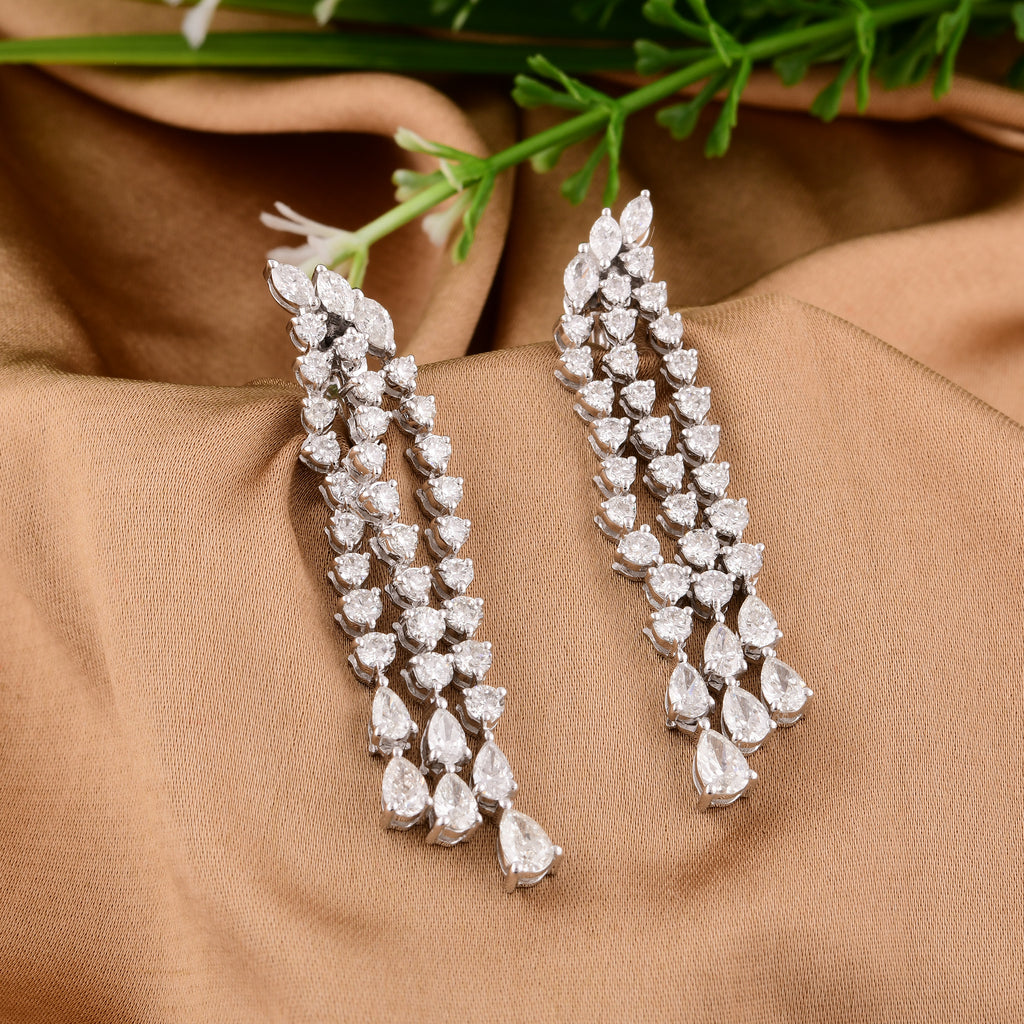 3.82 Carat Mixed Shape Natural Diamond Chandelier Dangle Drop Gold Earrings