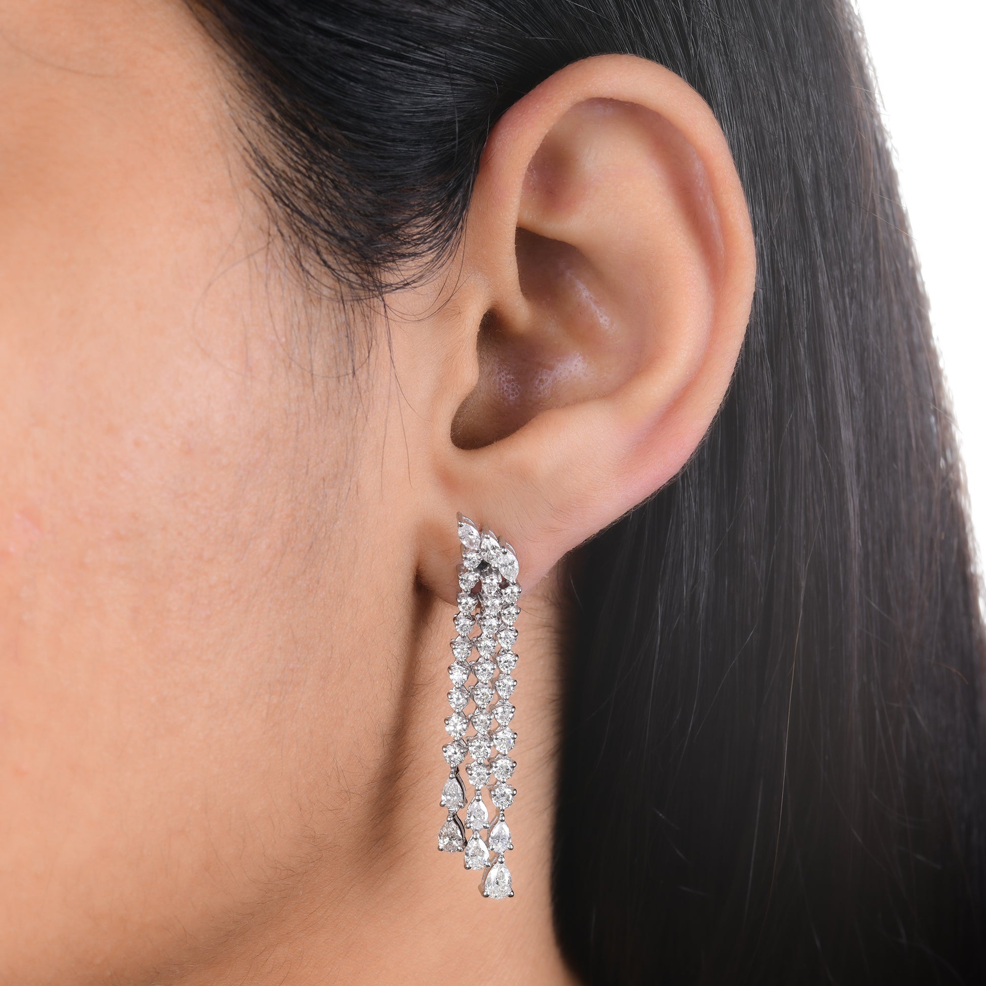 3.82 Carat Mixed Shape Natural Diamond Chandelier Dangle Drop Gold Earrings