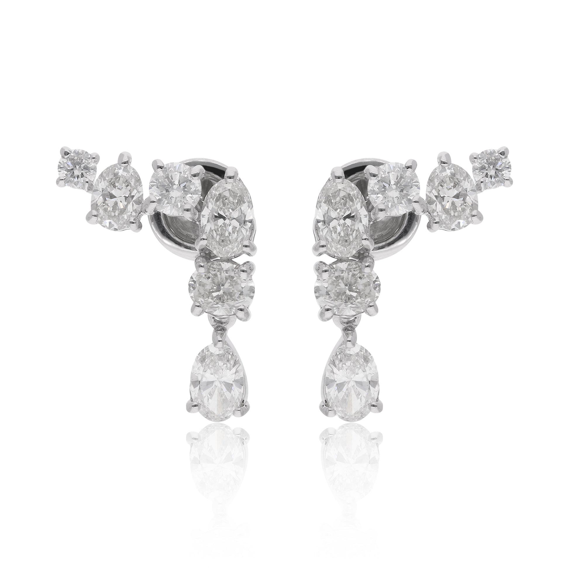 Luxe Multi Shape Fine Gold Diamond Prong Set Push Back Drop Earrings