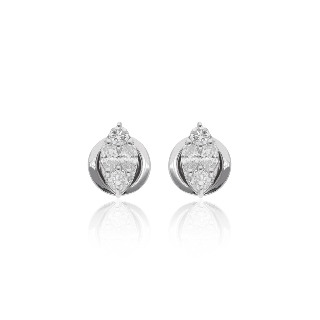 Dainty Marquise & Round Cut Cluster Diamond Push Back Stud Earrings