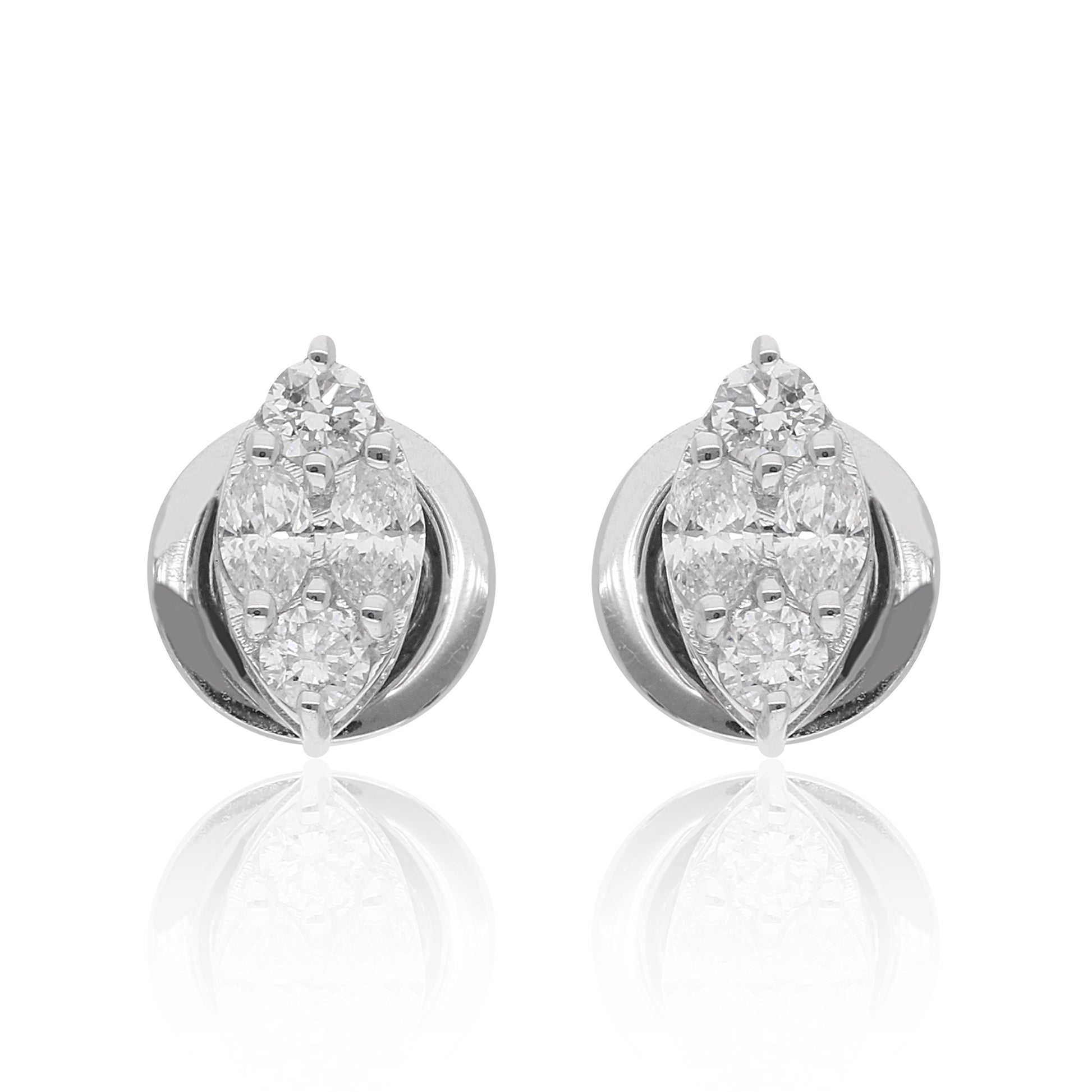 Dainty Marquise & Round Cut Cluster Diamond Push Back Stud Earrings