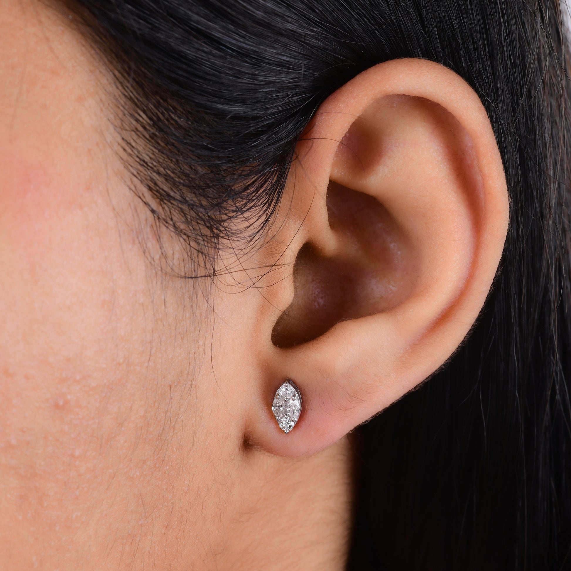 Dainty Marquise & Round Cut Cluster Diamond Push Back Stud Earrings