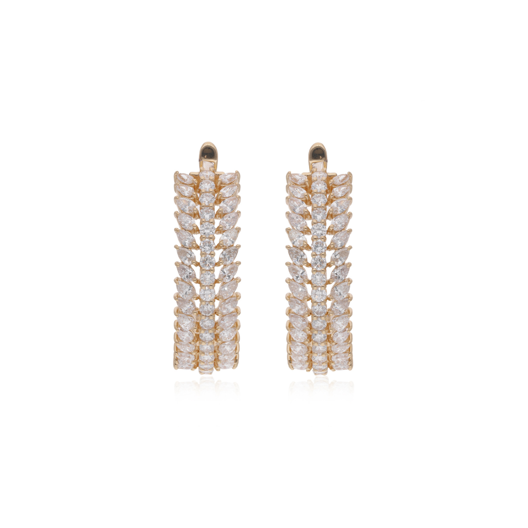 Statement Gold SI/HI Round Pear Diamond Fine Hoop Huggie Wedding Earrings