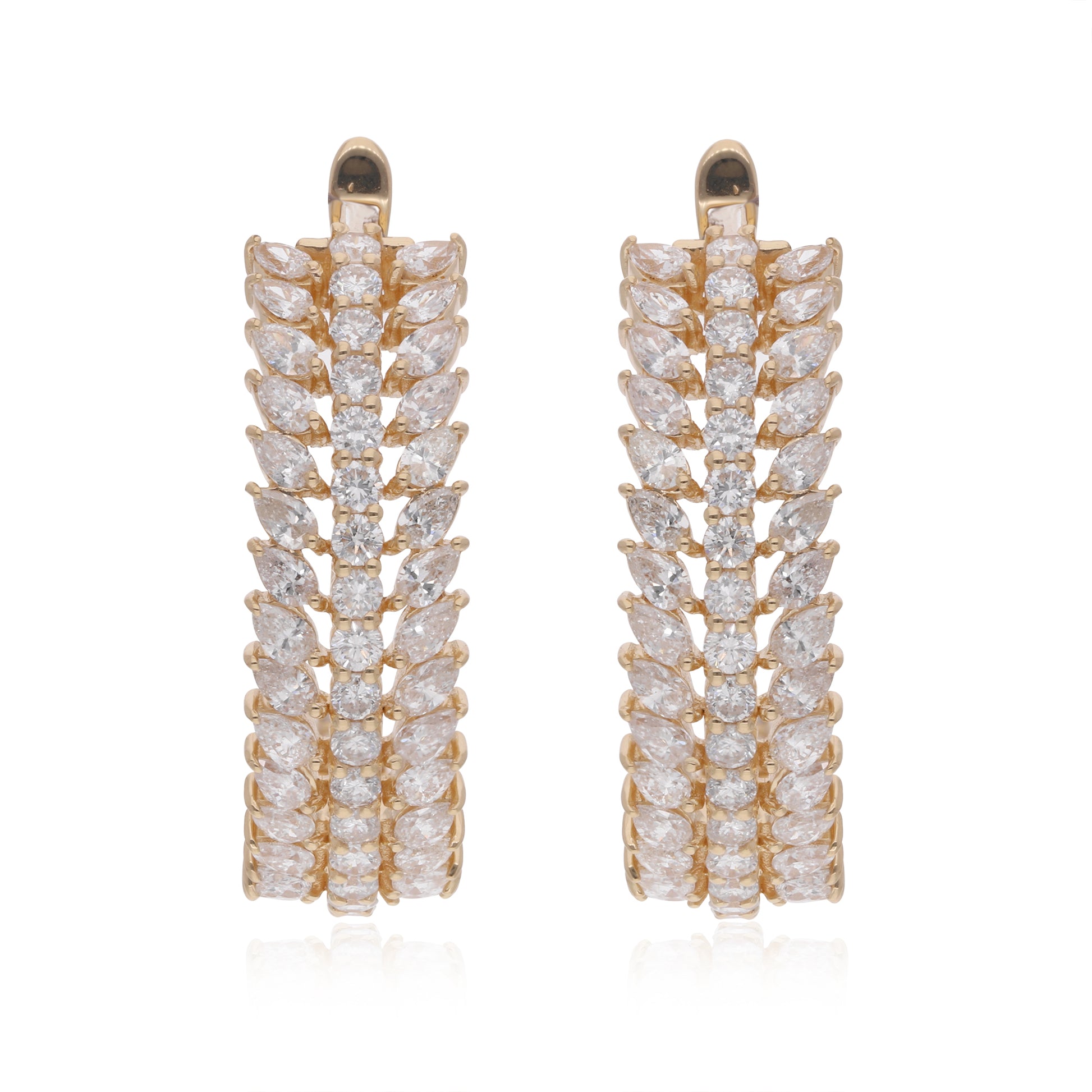 Statement Gold SI/H Round Pear Diamond Fine Hoop Huggie Wedding Earrings