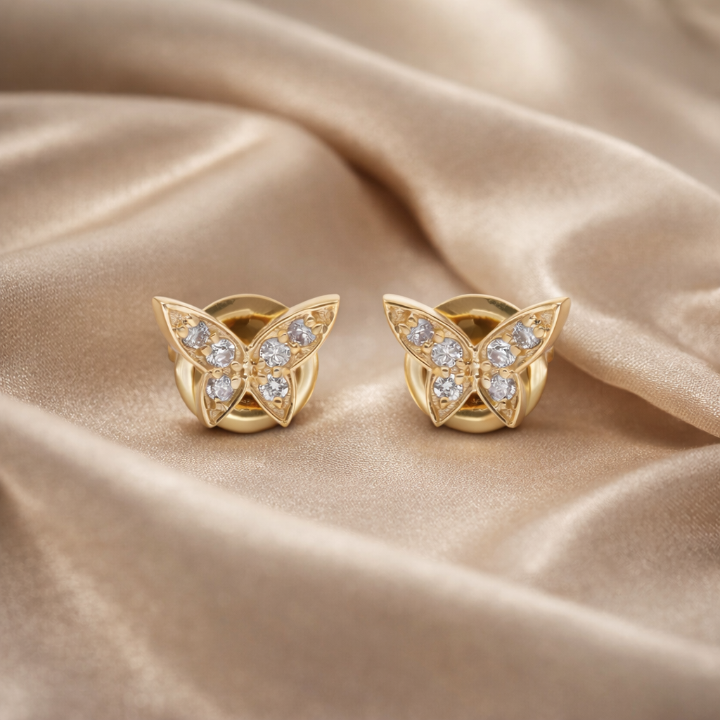 Minimalist Round Cut Diamond Butterfly Stud Earrings