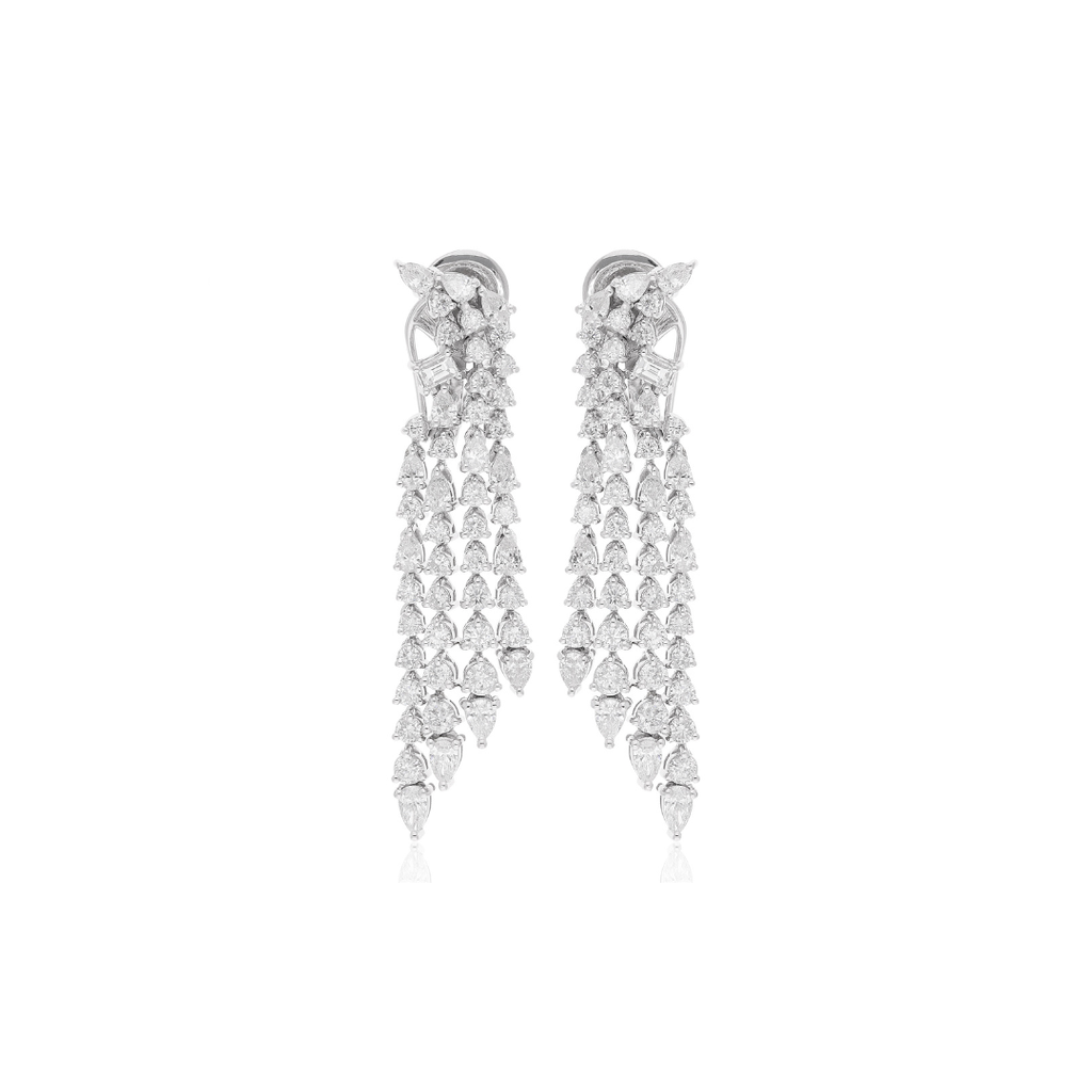 Handcrafted Fine Gold Multi Row Mixed Cut 4.61Ct Diamond Statement Chandelier Clip-On Earrings