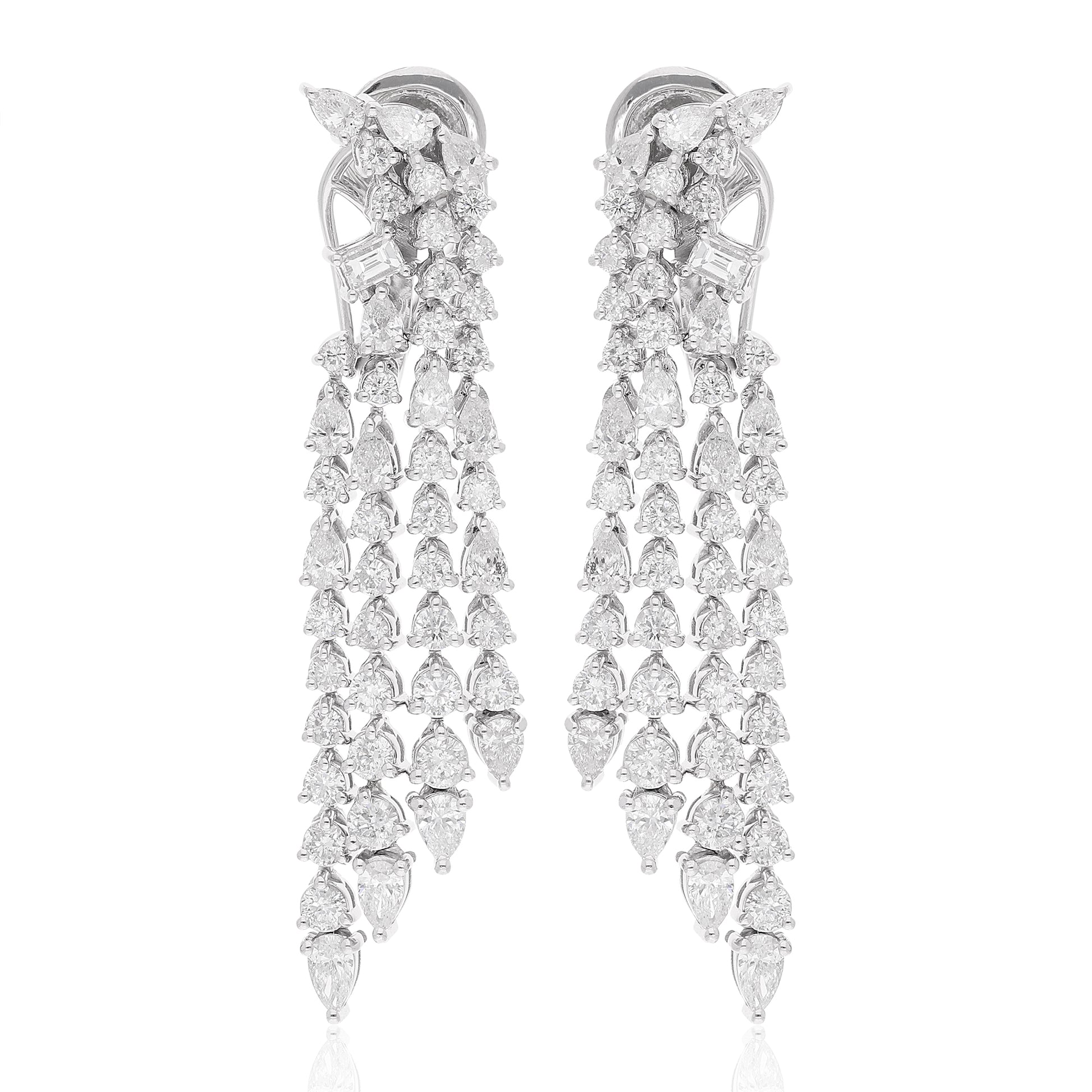 Handcrafted Fine Gold Multi Row Mixed Cut 4.61Ct Diamond Statement Chandelier Clip-On Earrings
