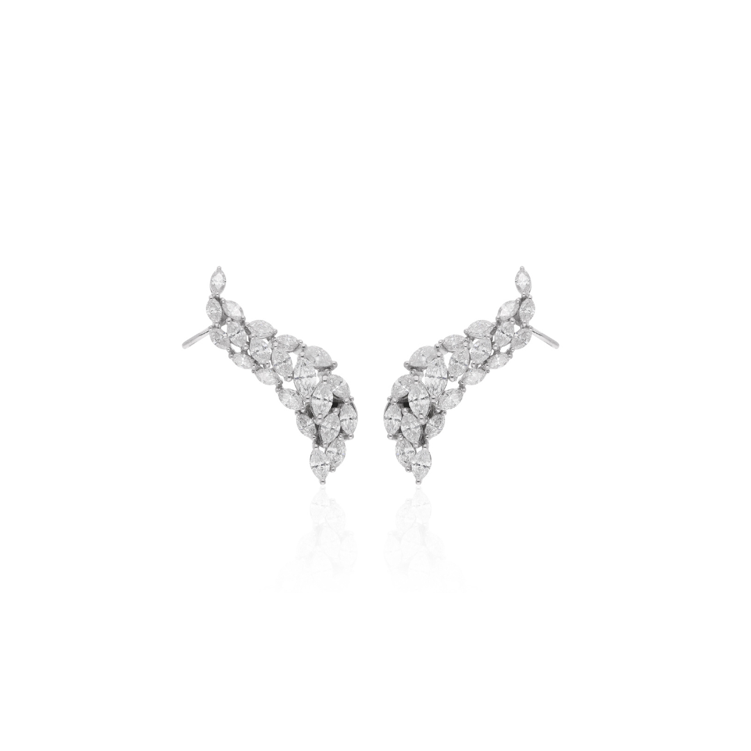 Vine Style Marquise Cut 2.91Ct. Natural Diamond Ear Climber Earrings