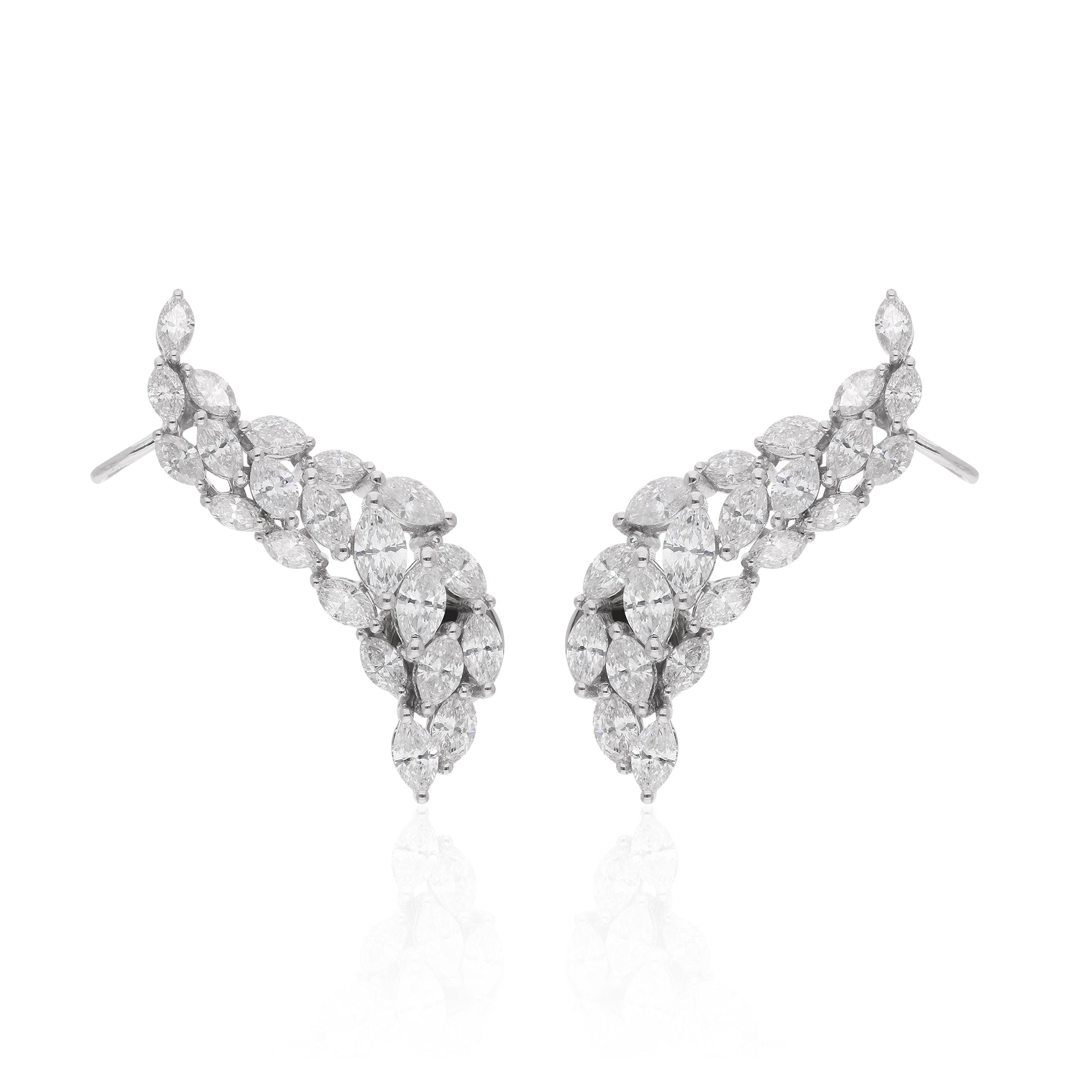 Vine Style Marquise Cut 2.91Ct. Natural Diamond Ear Climber Earrings