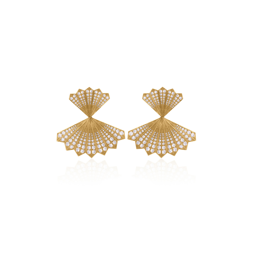 Unique Round Shape SI Clarity HI Color Pave Diamond Gold Earrings