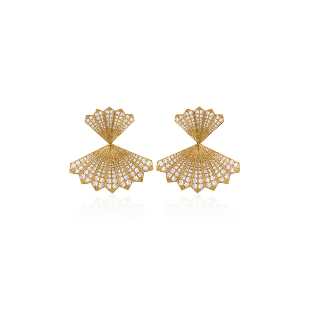 Unique Round Shape SI Clarity HI Color Pave Diamond Gold Earrings