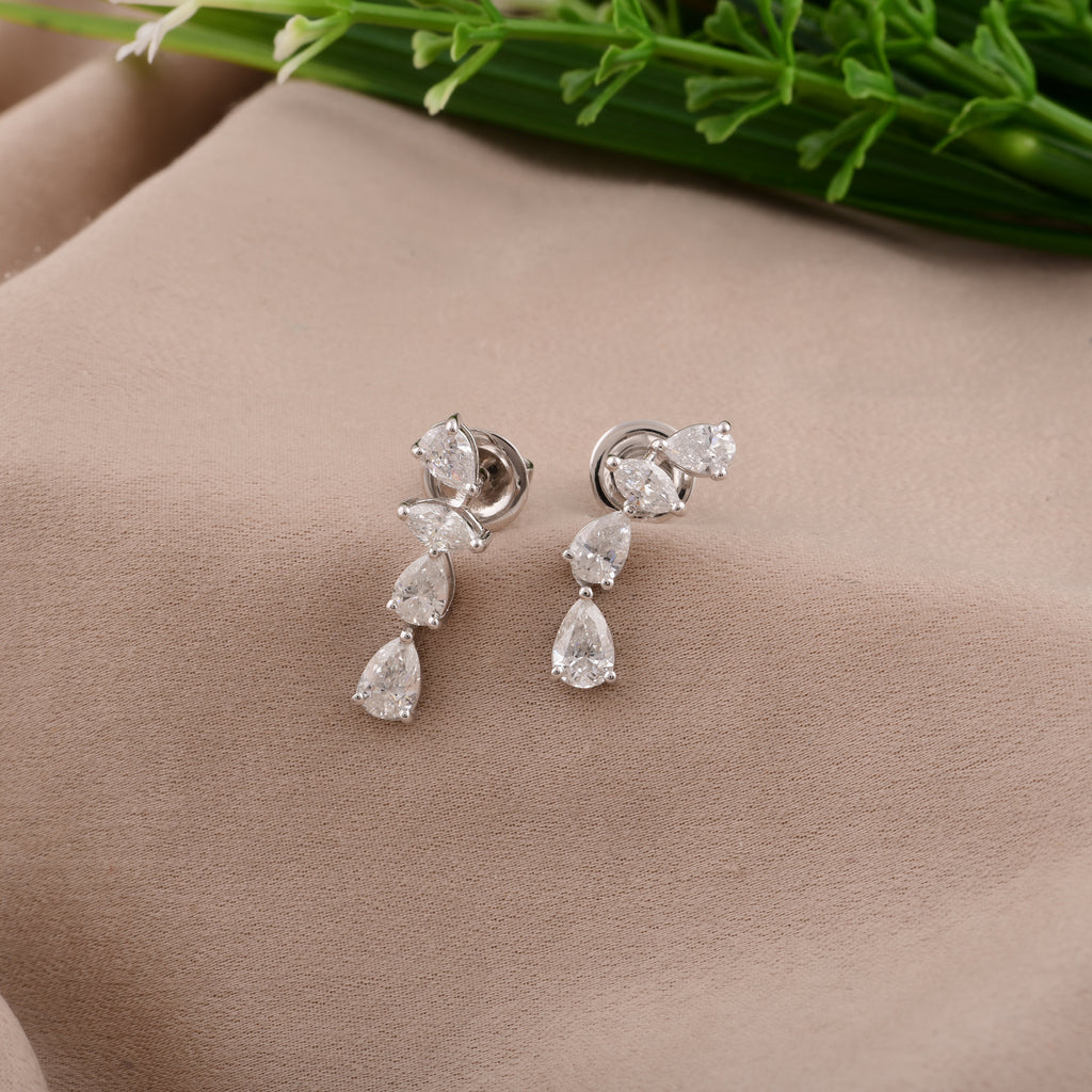 Linear Mixed Cut 1.86Ct Natural Diamond Drop Stud Anniversary Earrings