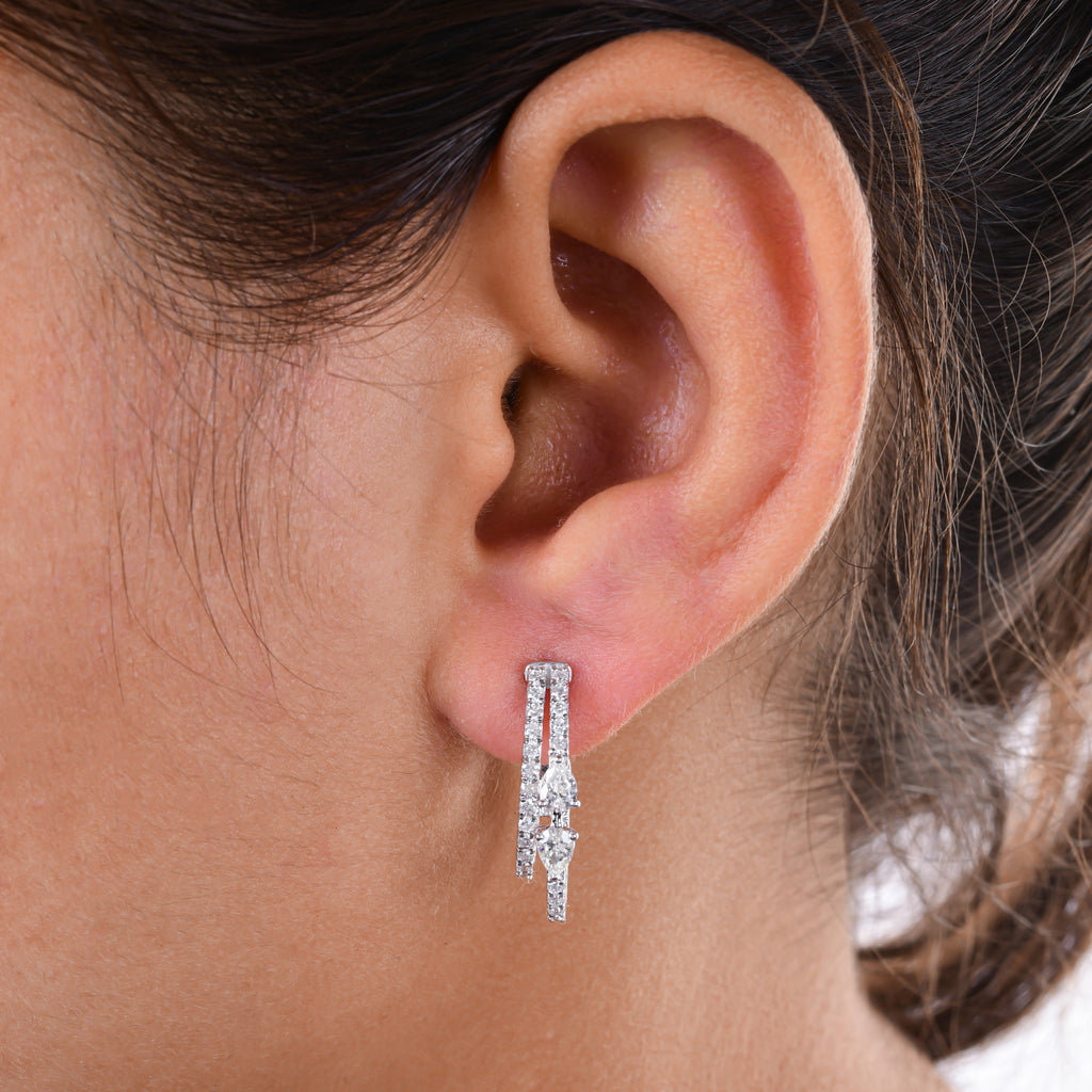 Fine Gold 1.35 Carat Natural SI/HI Pear Round Diamond Hoop Earrings