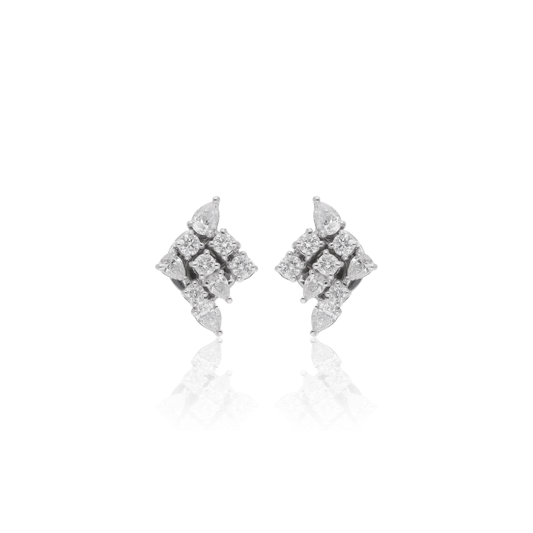Timeless Pear & Round Cut Cluster SI Clarity HI Color Diamond Stud Earrings