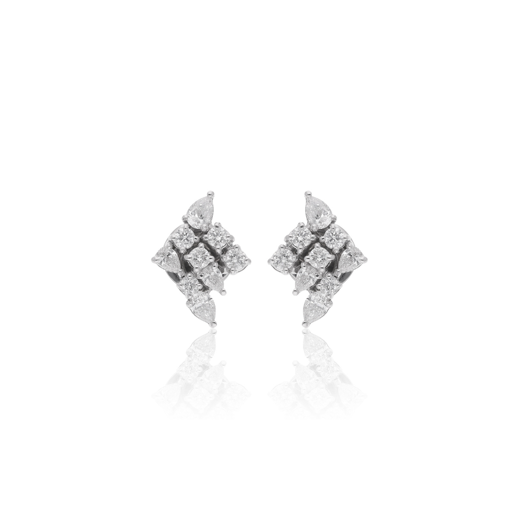 Timeless Pear & Round Cut Cluster SI Clarity HI Color Diamond Stud Earrings