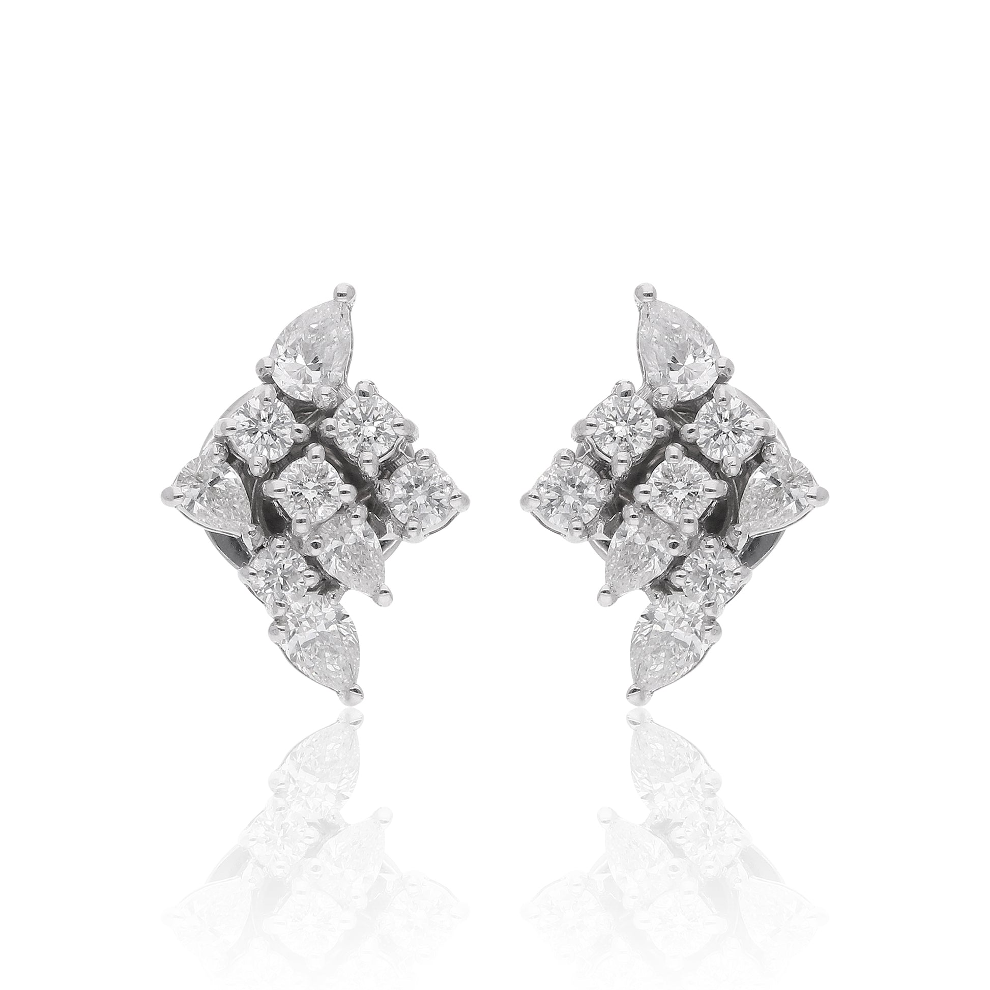 Timeless Pear & Round Cut Cluster SI Clarity HI Color Diamond Stud Earrings