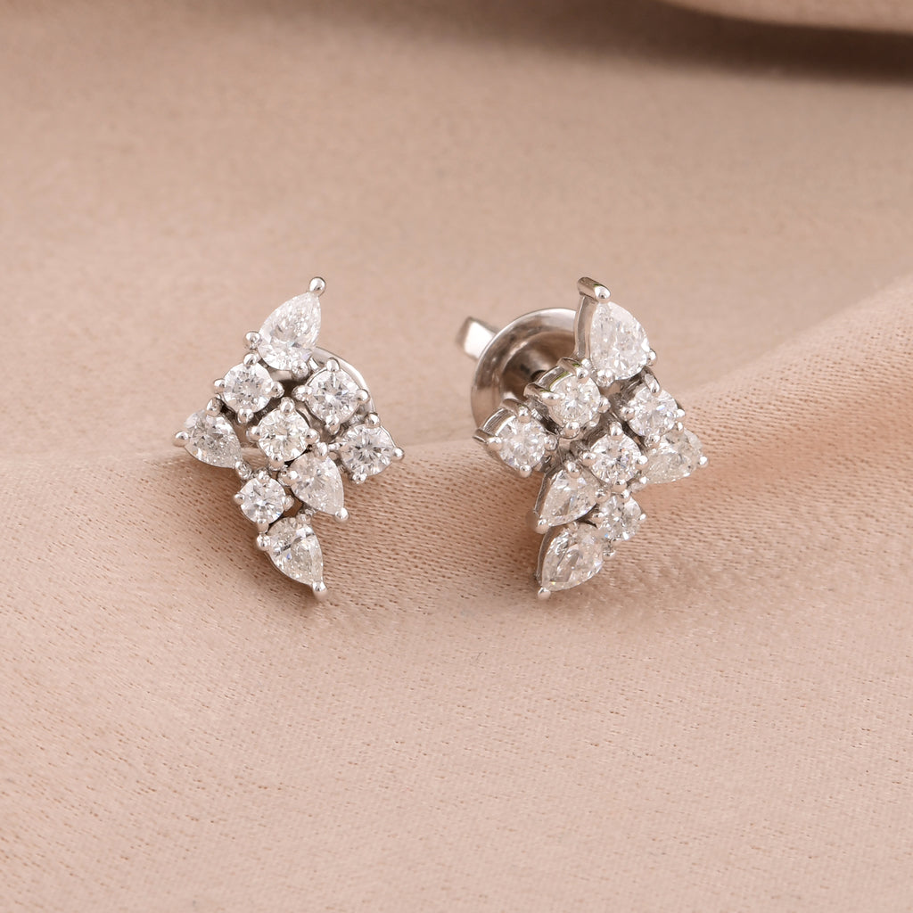 Timeless Pear & Round Cut Cluster SI Clarity HI Color Diamond Stud Earrings