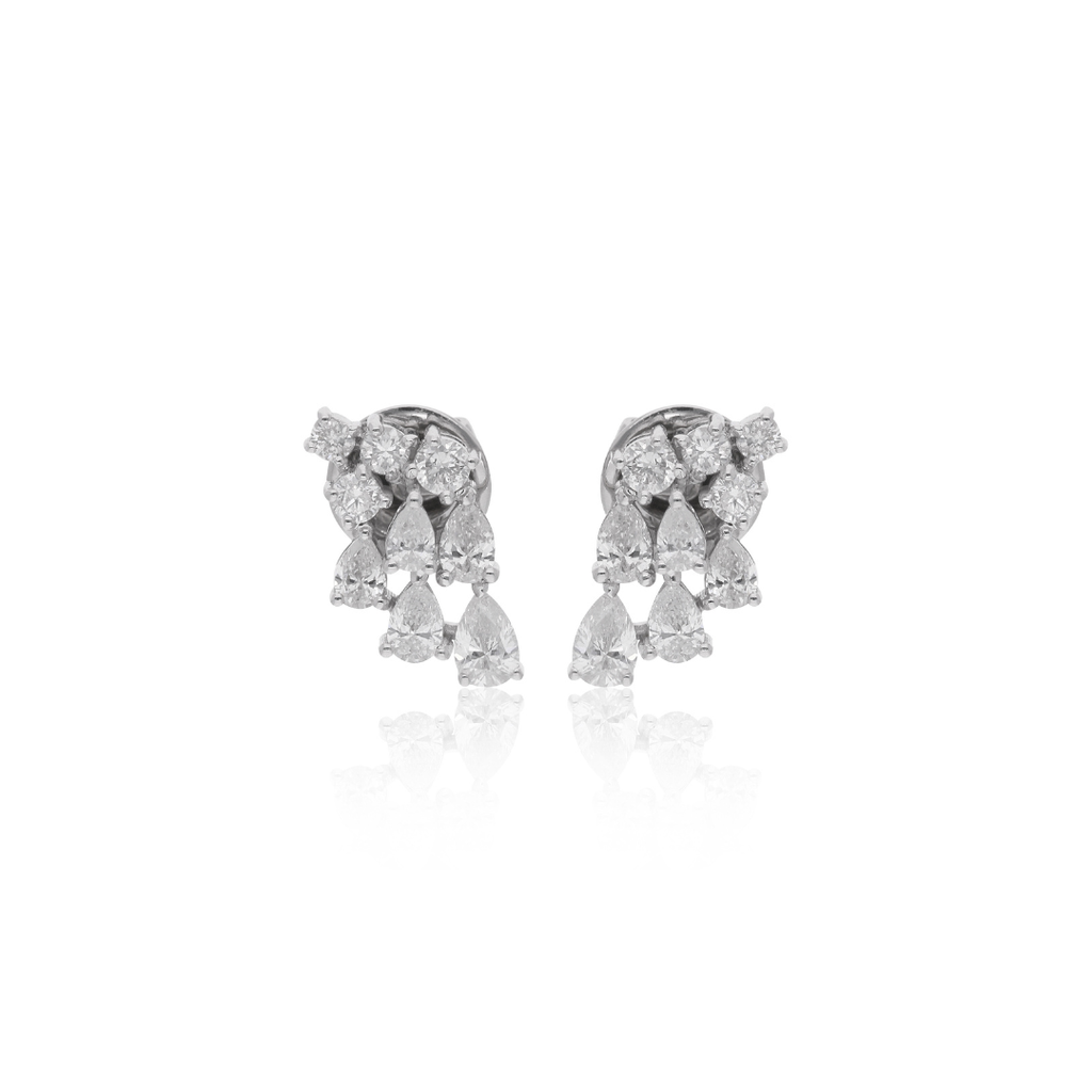 Dazzling 1.11Ct Round & Pear Shaped Cluster Diamond Drop Stud Earrings