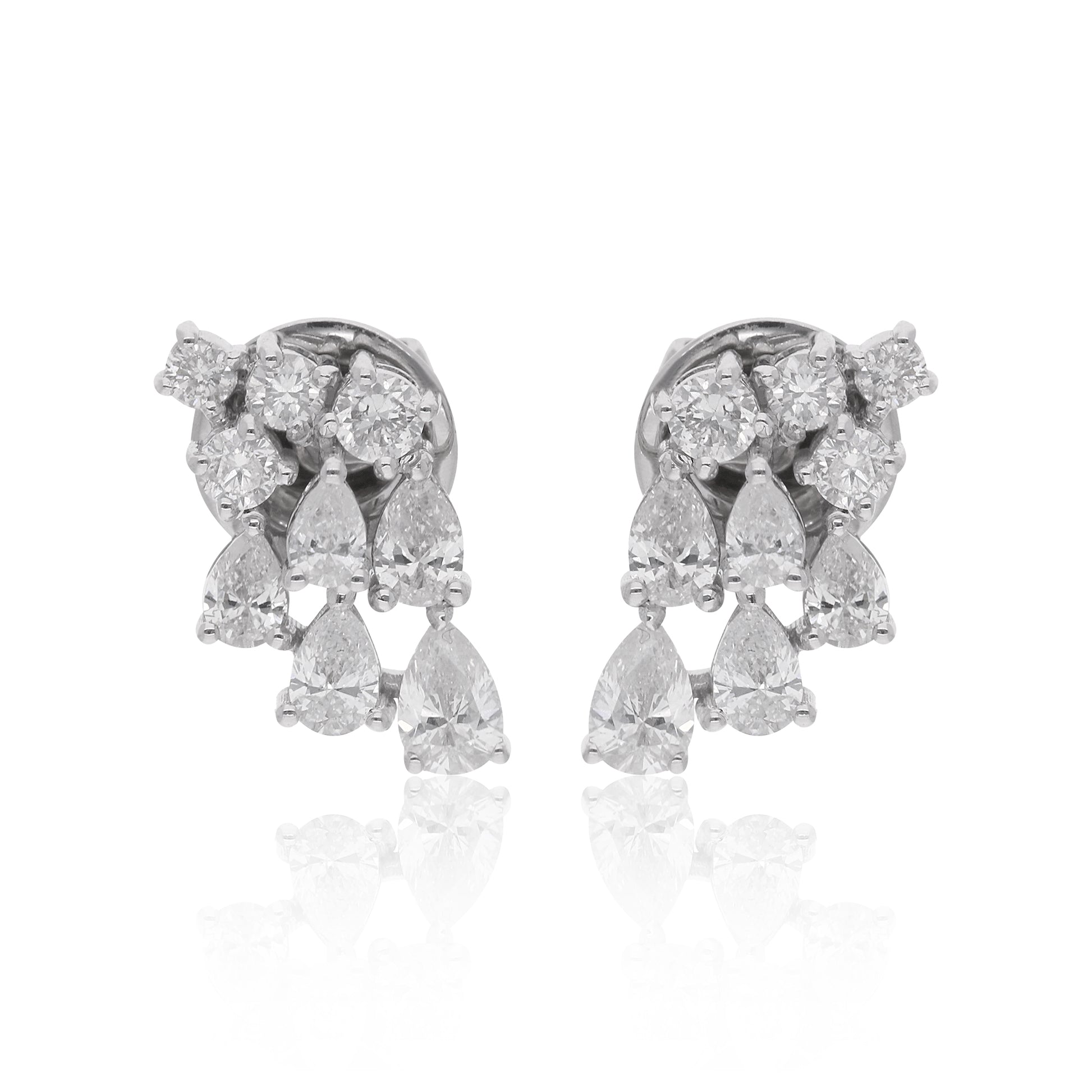 Dazzling 1.11Ct Round & Pear Shaped Cluster Diamond Drop Stud Earrings