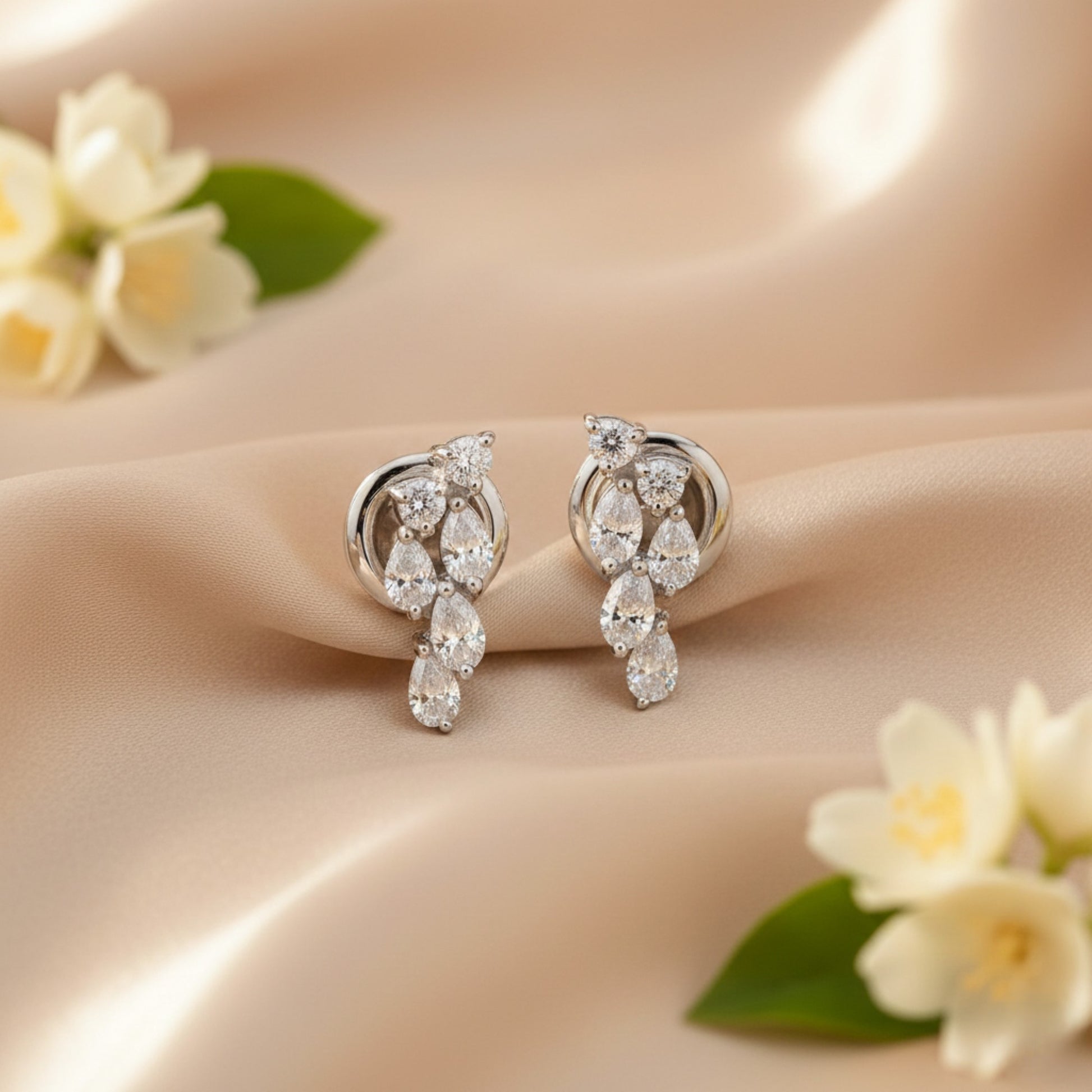 Genuine Natural Diamond Gold Finish Drop Stud Earrings