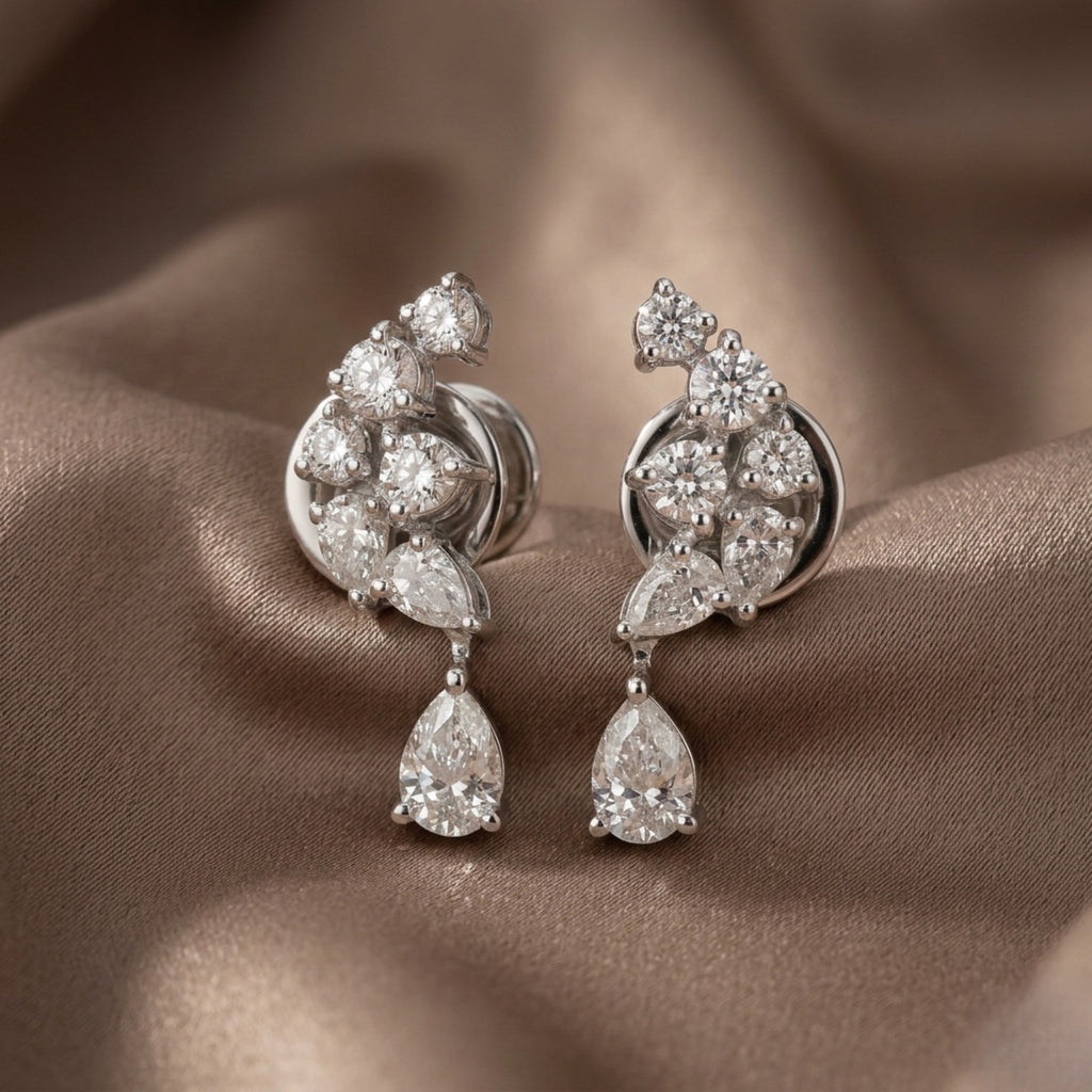 Minimalist Pear Round Shape Diamond Drop Stud Earrings