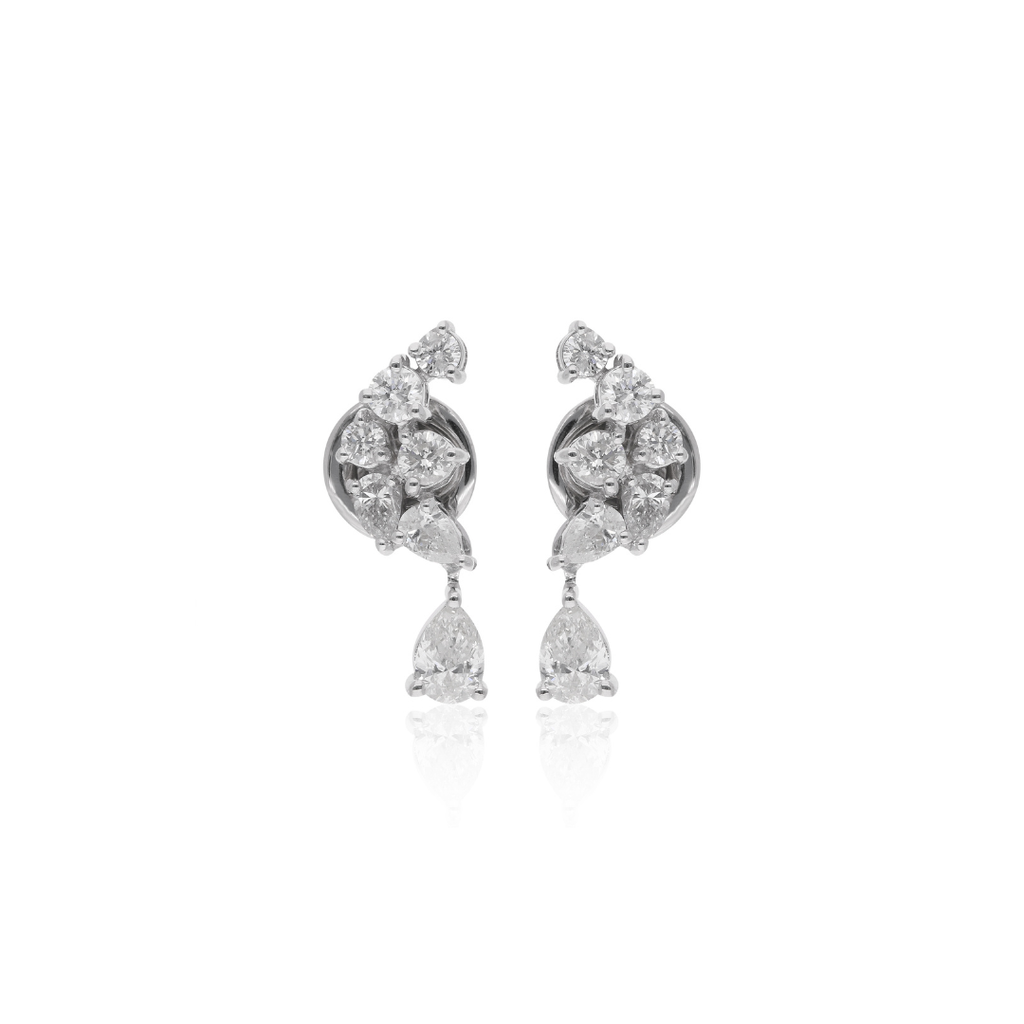 Minimalist Pear Round Shape Diamond Drop Stud Earrings