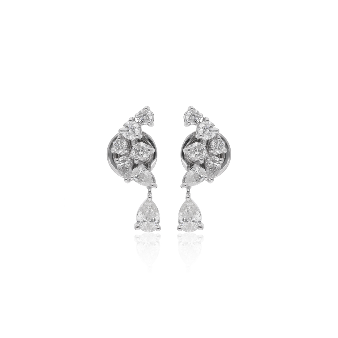 Minimalist 1.03Ct Marquise & Round Shape Diamond Drop Stud Earrings