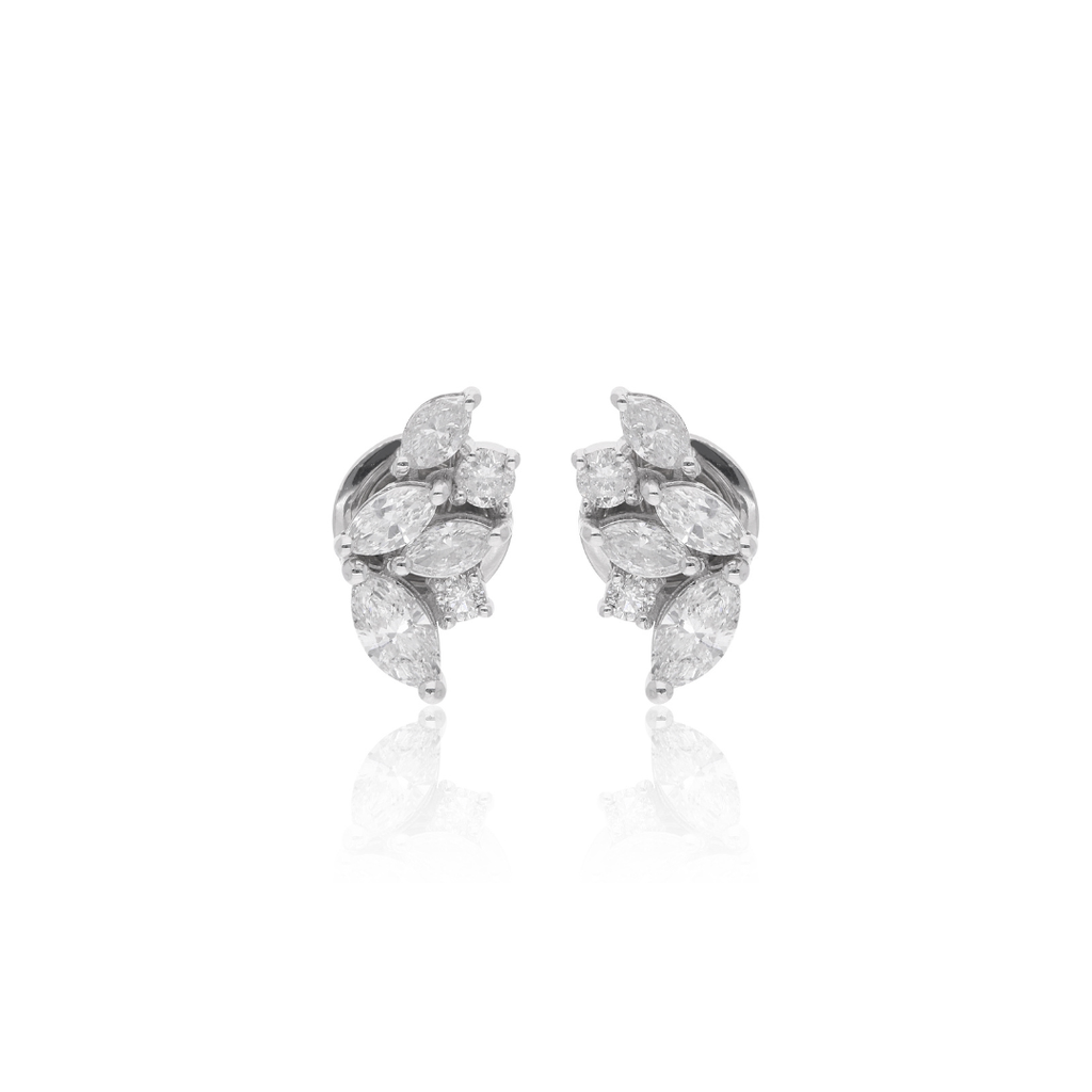 Dainty Marquise Cut Real Diamond Push Back Stud Everyday Gold Jewelry