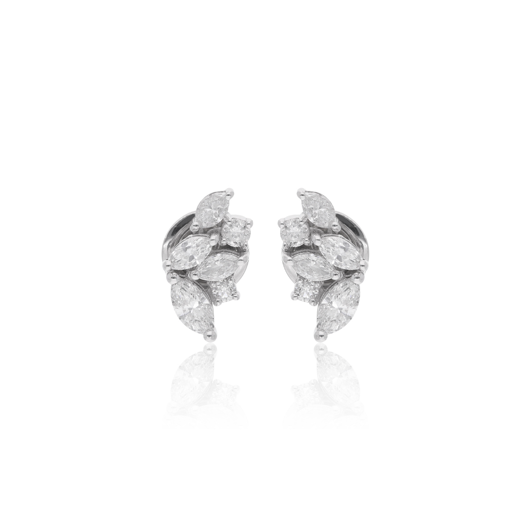 Dainty Marquise Cut Real Diamond Push Back Stud Everyday Gold Jewelry