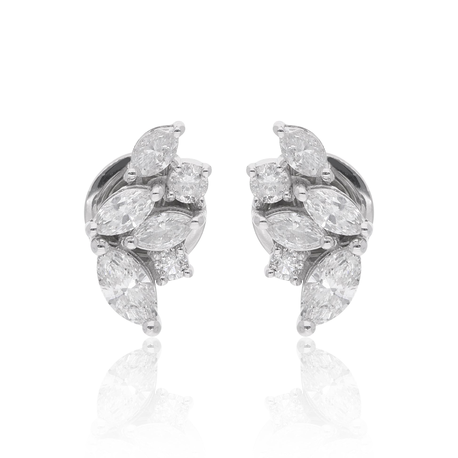 Dainty Marquise Cut Real Diamond Push Back Stud Everyday Gold Jewelry