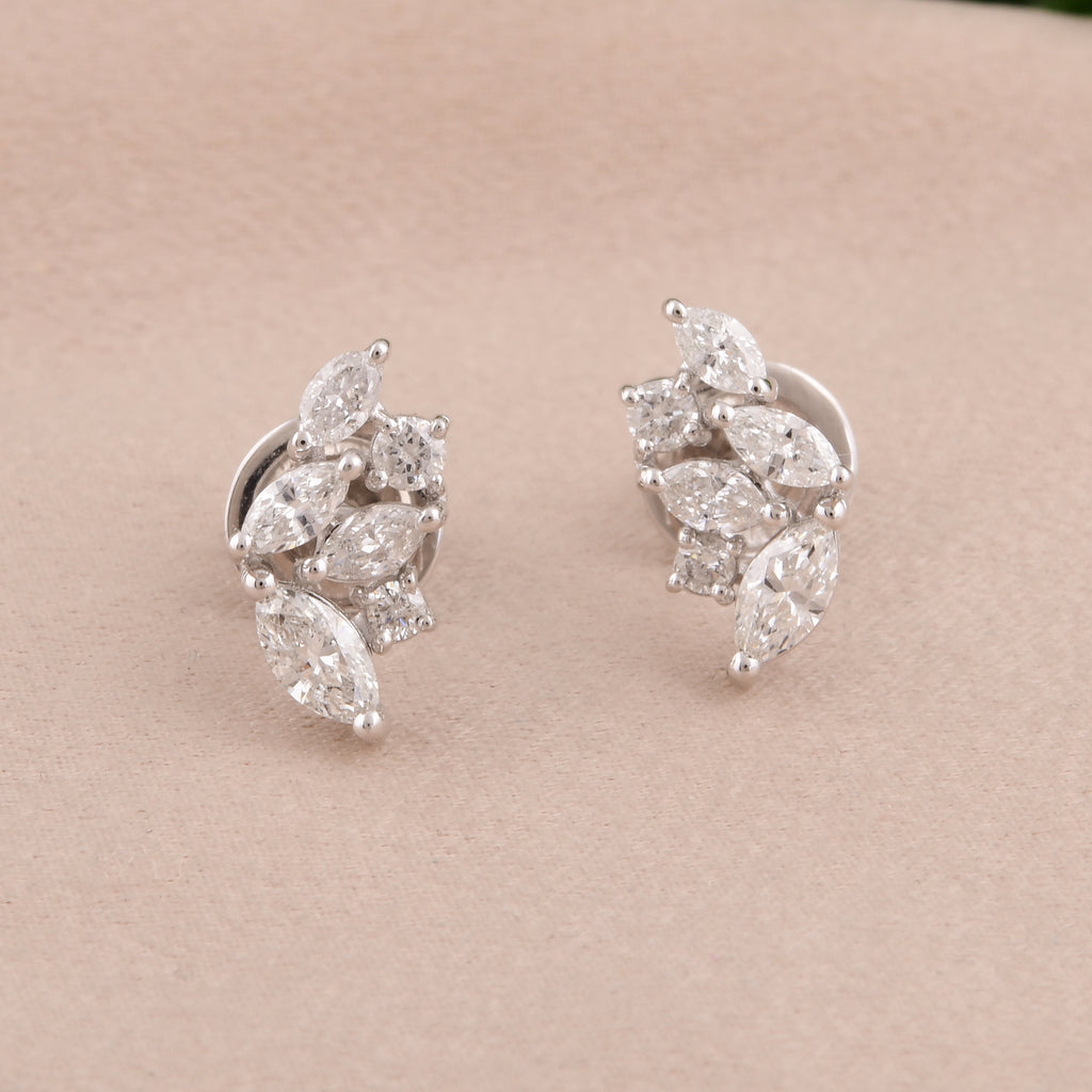 Dainty Marquise Cut Real Diamond Push Back Stud Everyday Gold Jewelry
