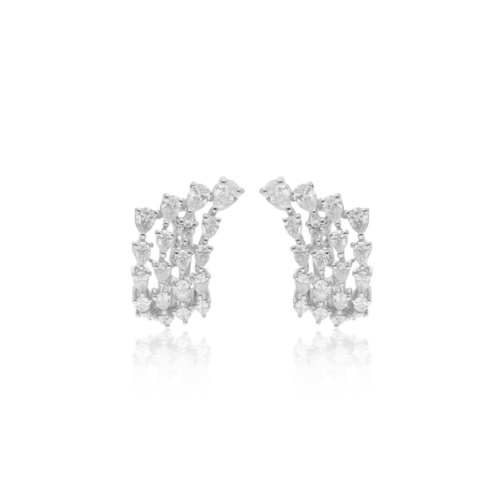 Statement Triple Row 2.26Ct Natural Diamond Clip-On Cluster Earrings