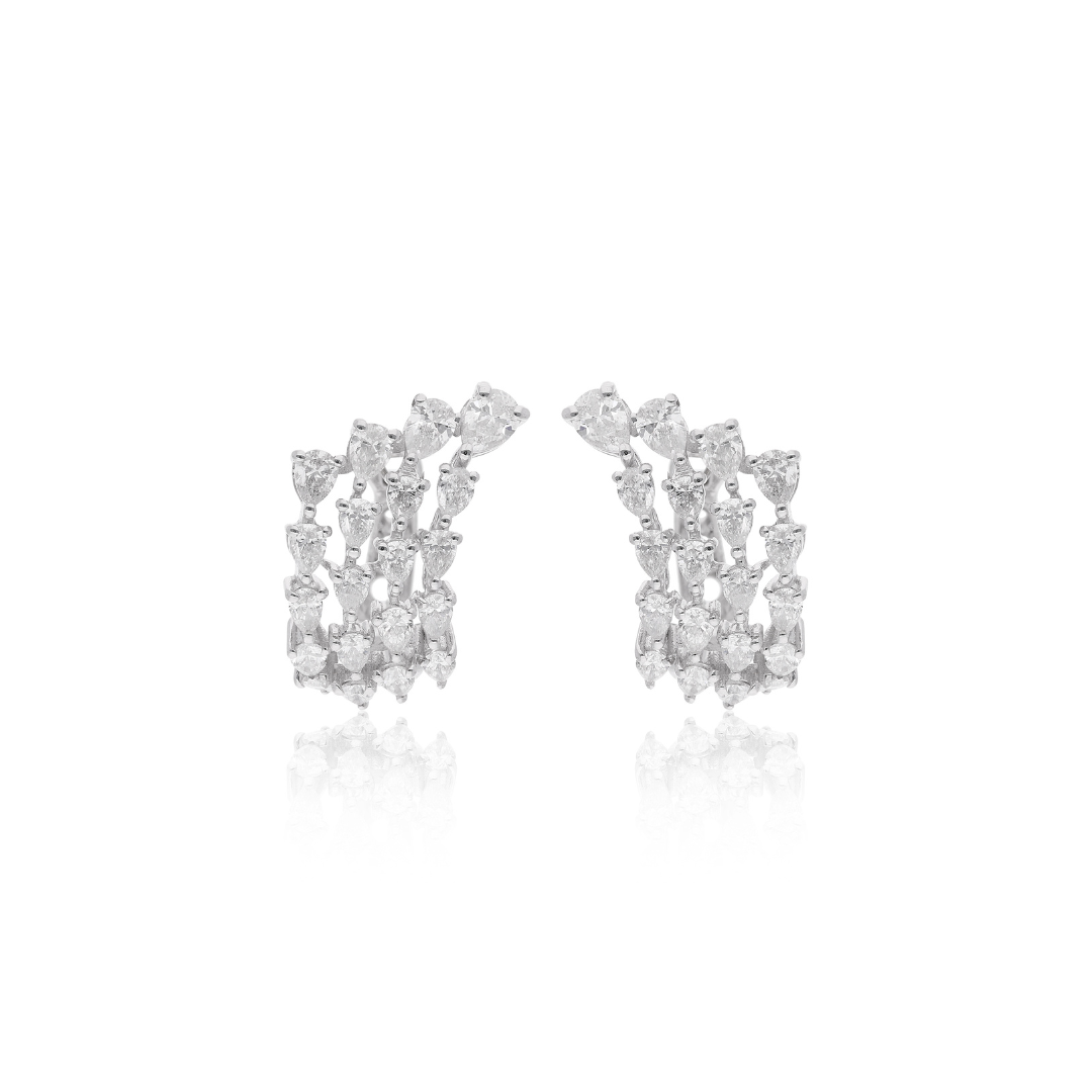 Statement Triple Row 2.26Ct Natural Diamond Clip-On Cluster Earrings