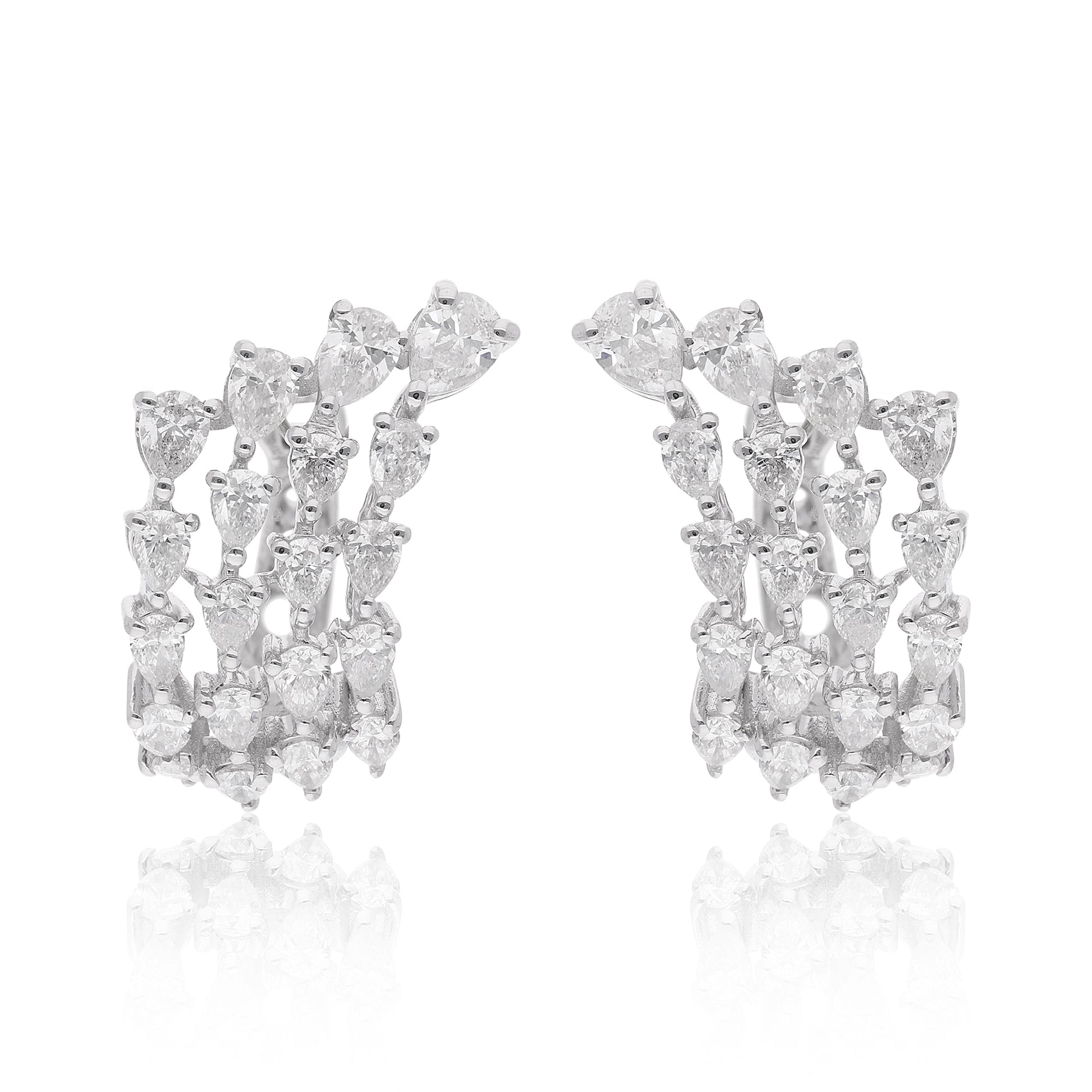 Statement Triple Row 2.26Ct Natural Diamond Clip-On Cluster Earrings