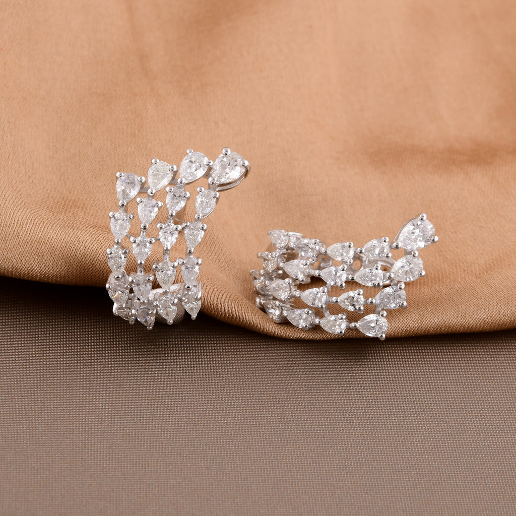 Statement Triple Row 2.26Ct Natural Diamond Clip-On Cluster Earrings