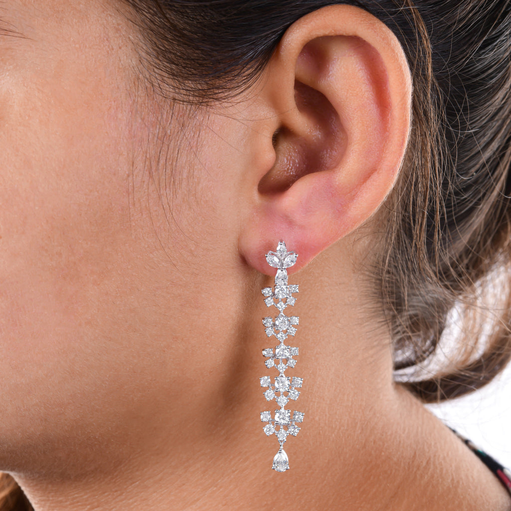 3.96 Ct SI/HI Natural Multi Cut Diamond Drop Dangle Earrings